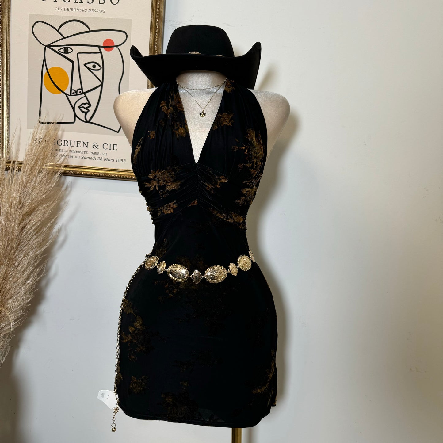 Halter Neck Mini Dress-Black