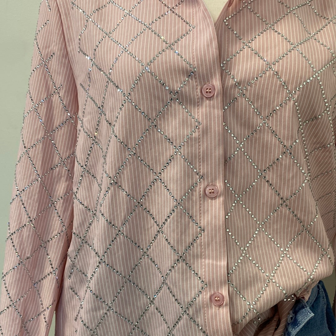 Mia Button Down Blouse-Pink