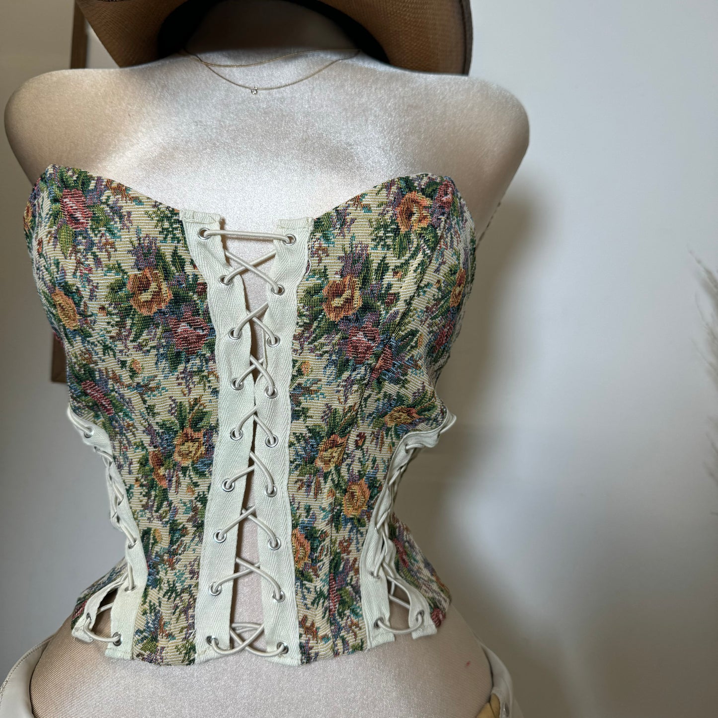 Rose Tie Side Bustier Corset-Floral Print