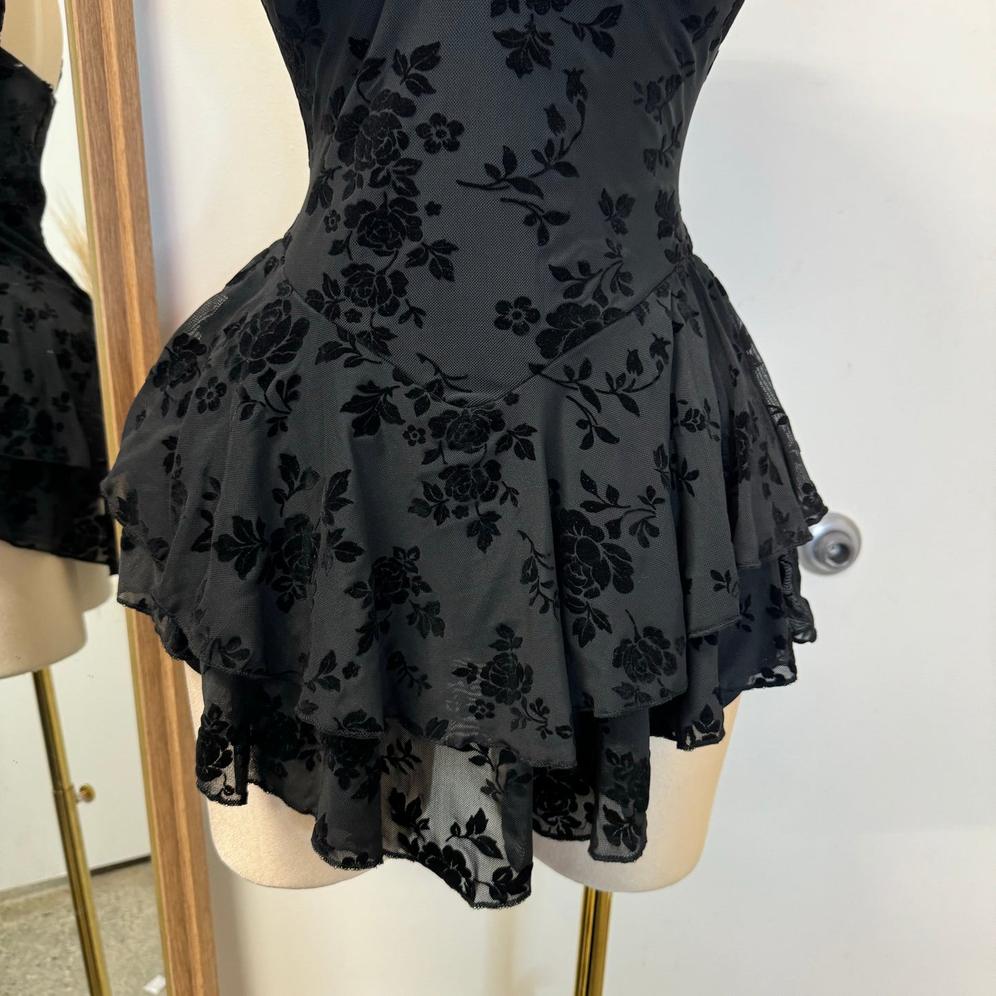 Floral Lace Trim Dress-Black/Black