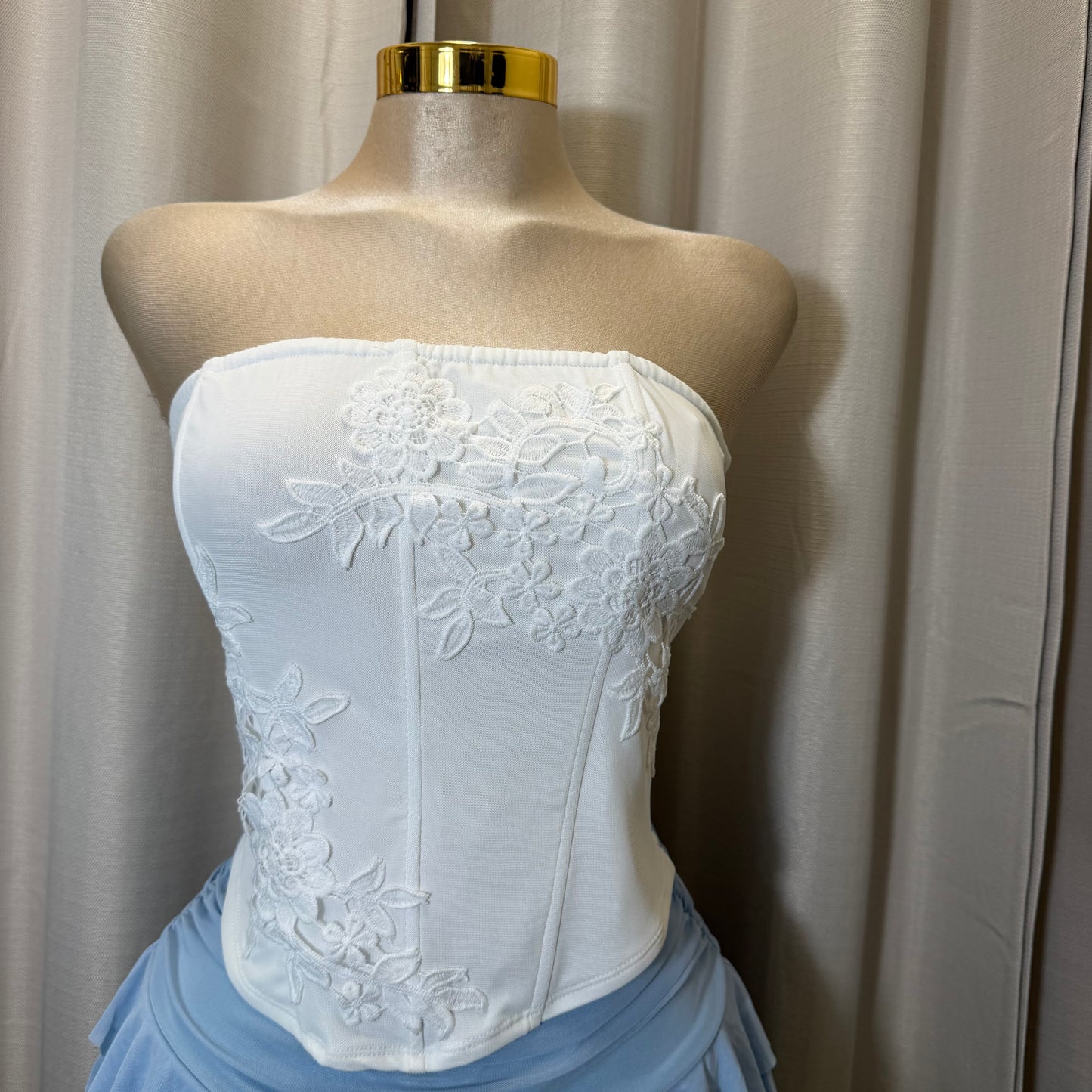 Flower corset strapless Top-White