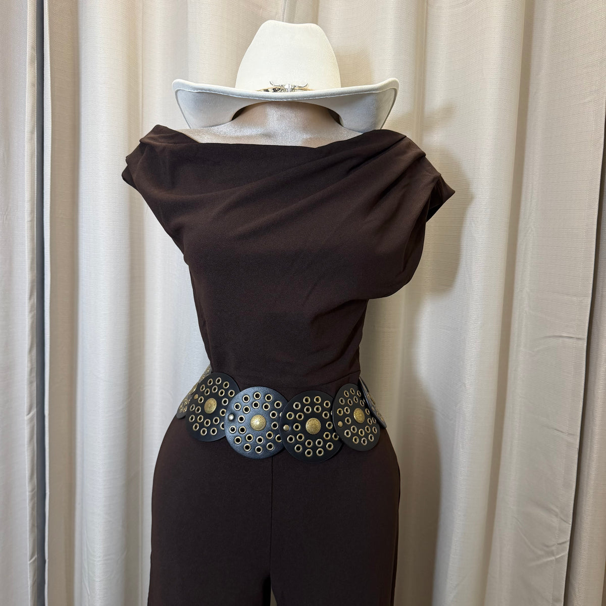 One shoulder Jumpsuit-dark Brown