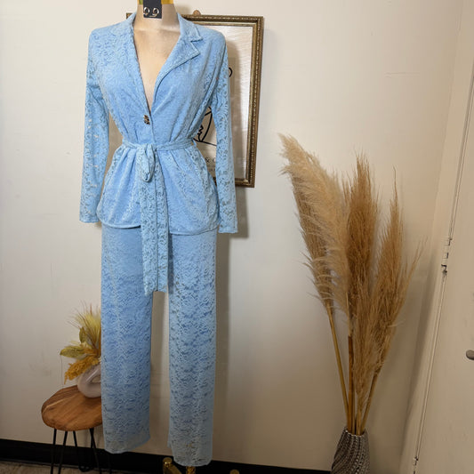 Lace blazer Pant Set -Baby Blue