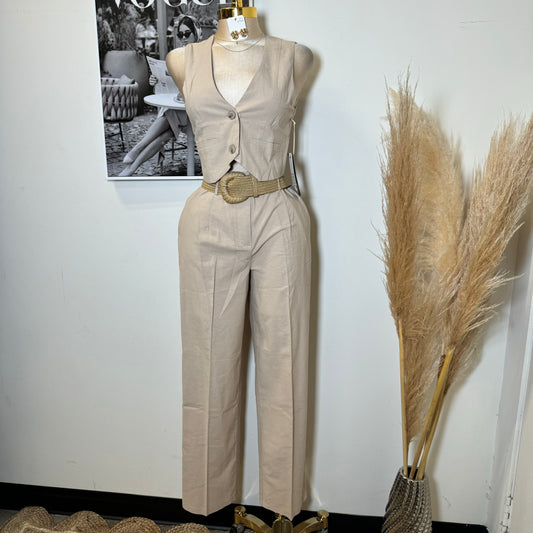 Verano Pant Two Piece Set-Beige