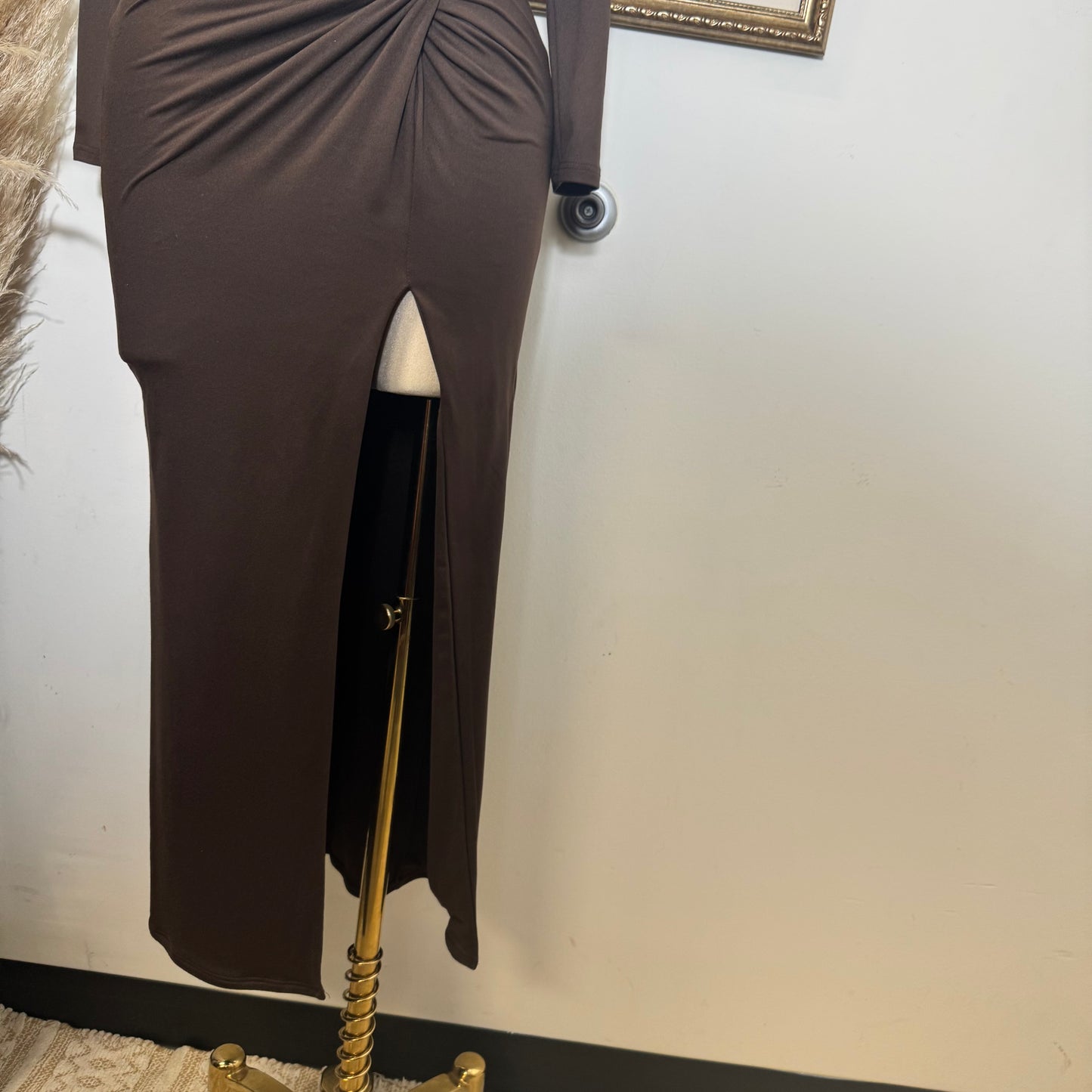 Long sleeve Soft Material Dress-Brown