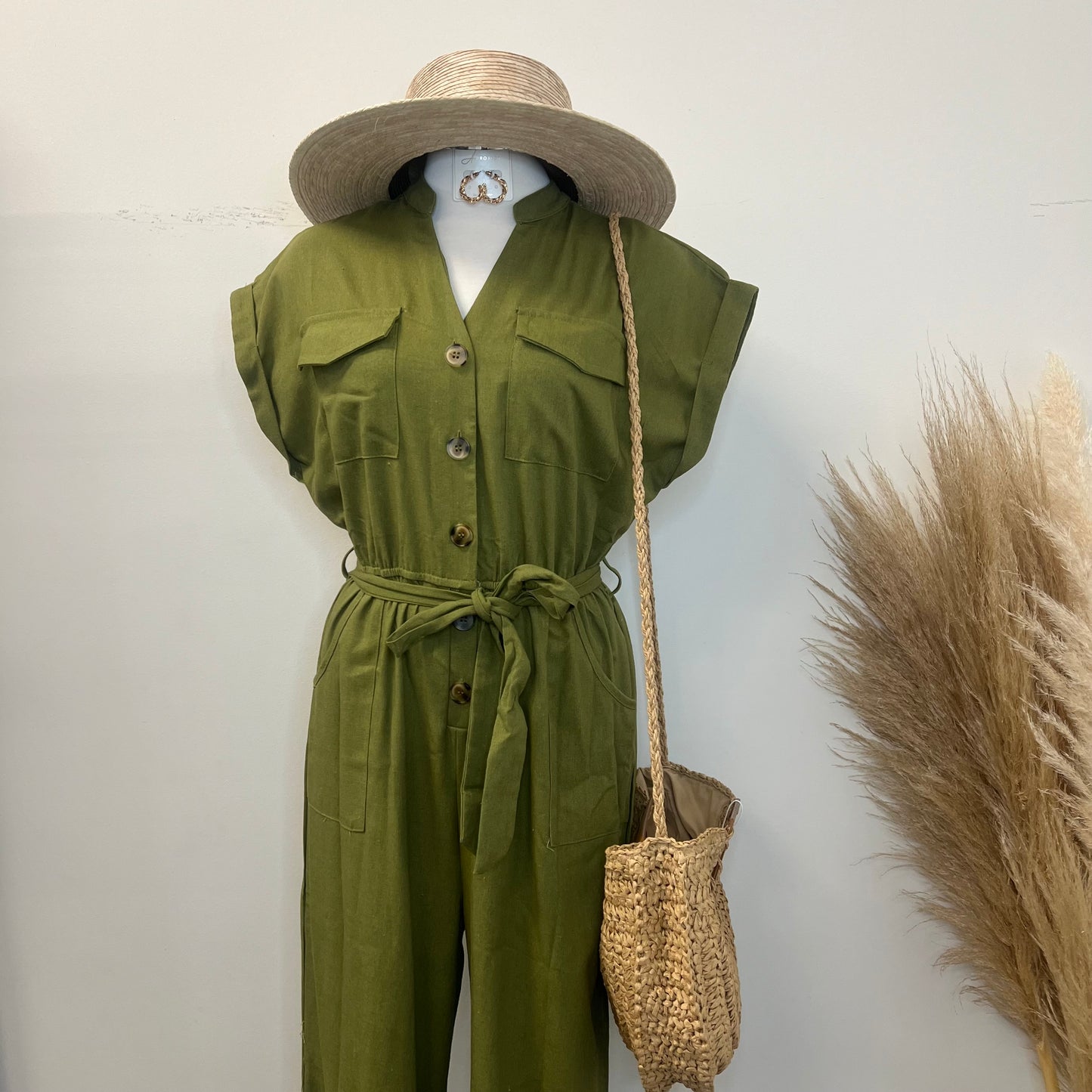 Blanca Linen Jumpsuit-Olive