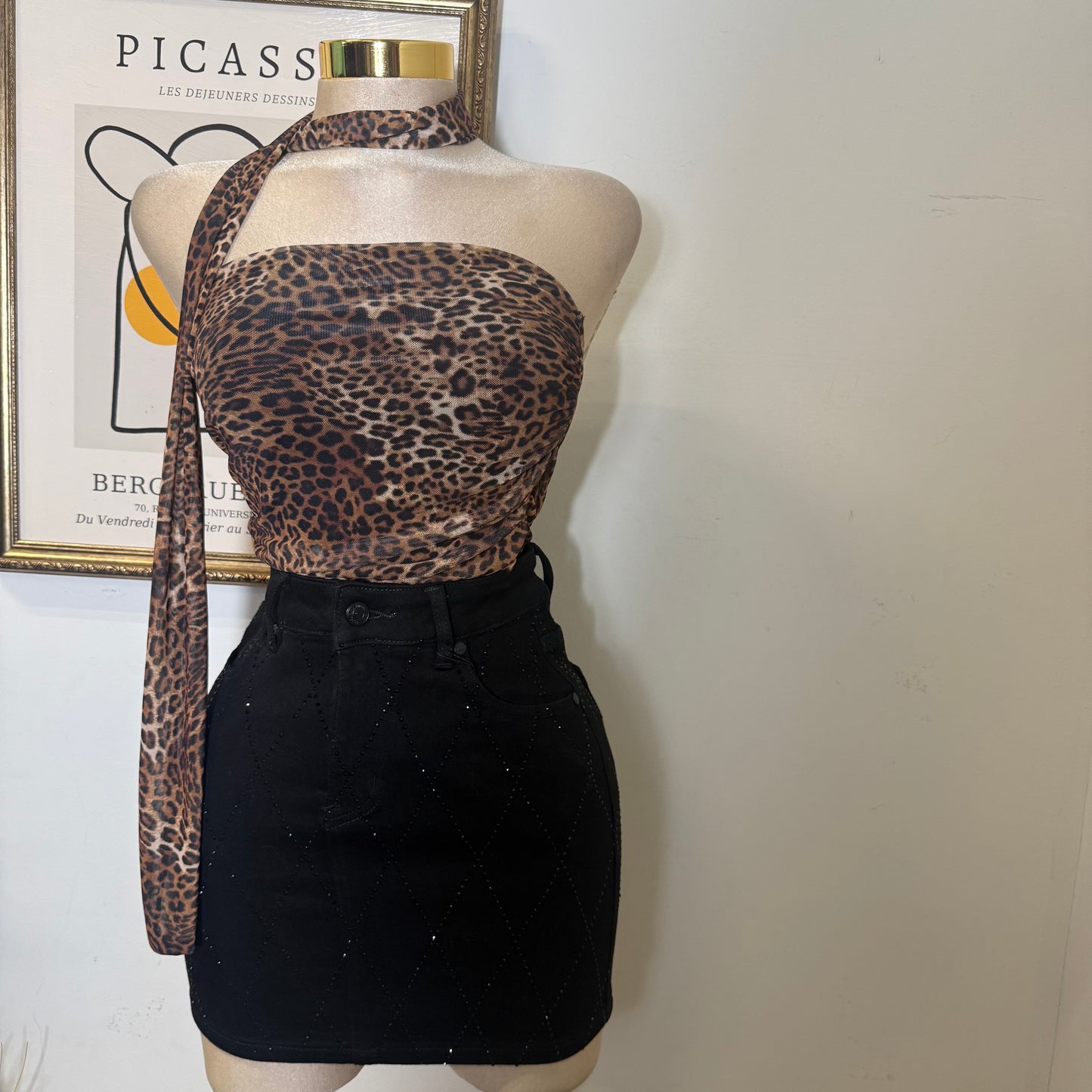 Diamond Denim Skirt-Black