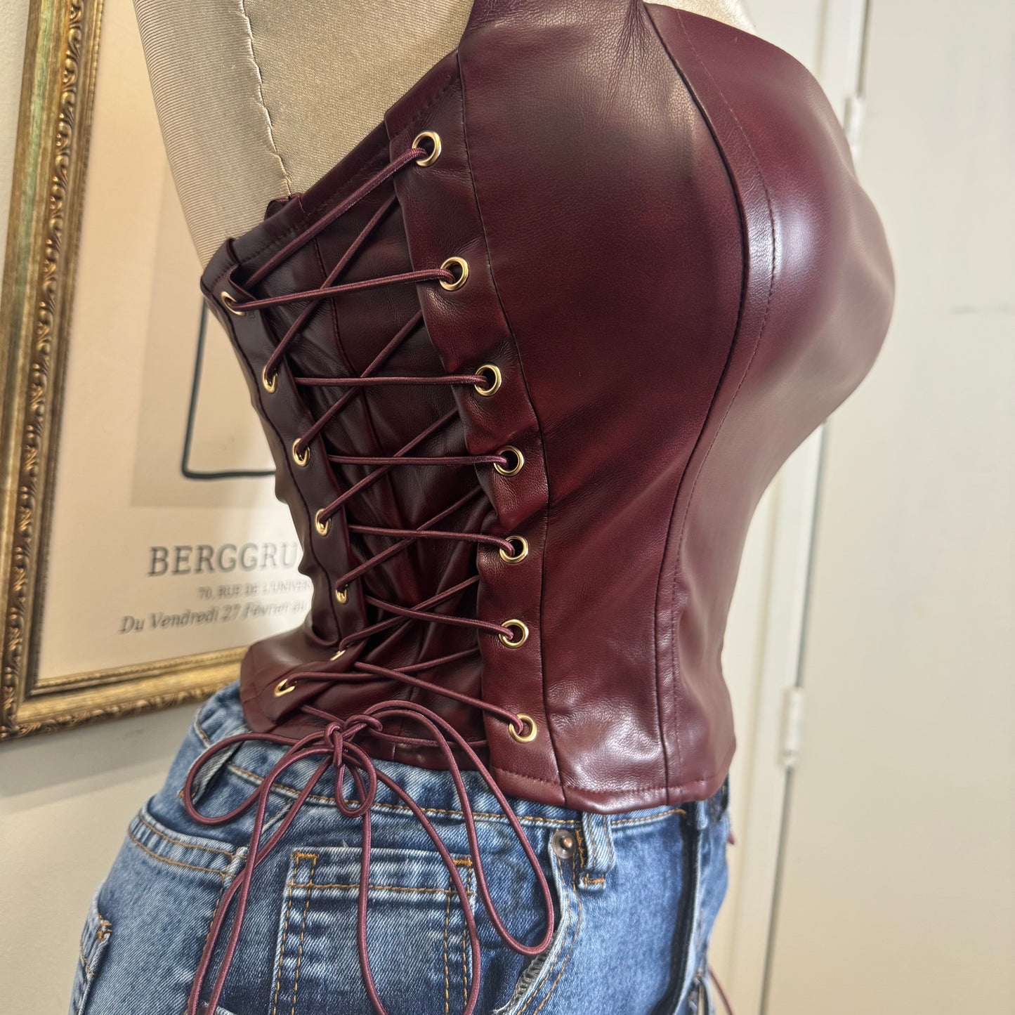 Eyelet Side Detail Halter Neck Corset Top-Wine