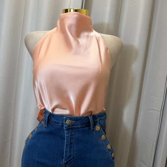 Satin Halter Top-Salmon