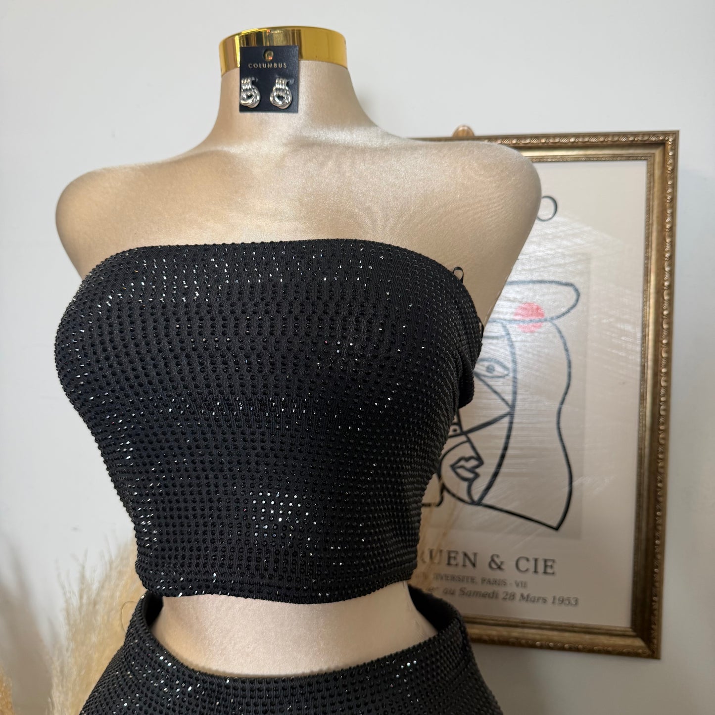 Rhinestone Tube Top-Black