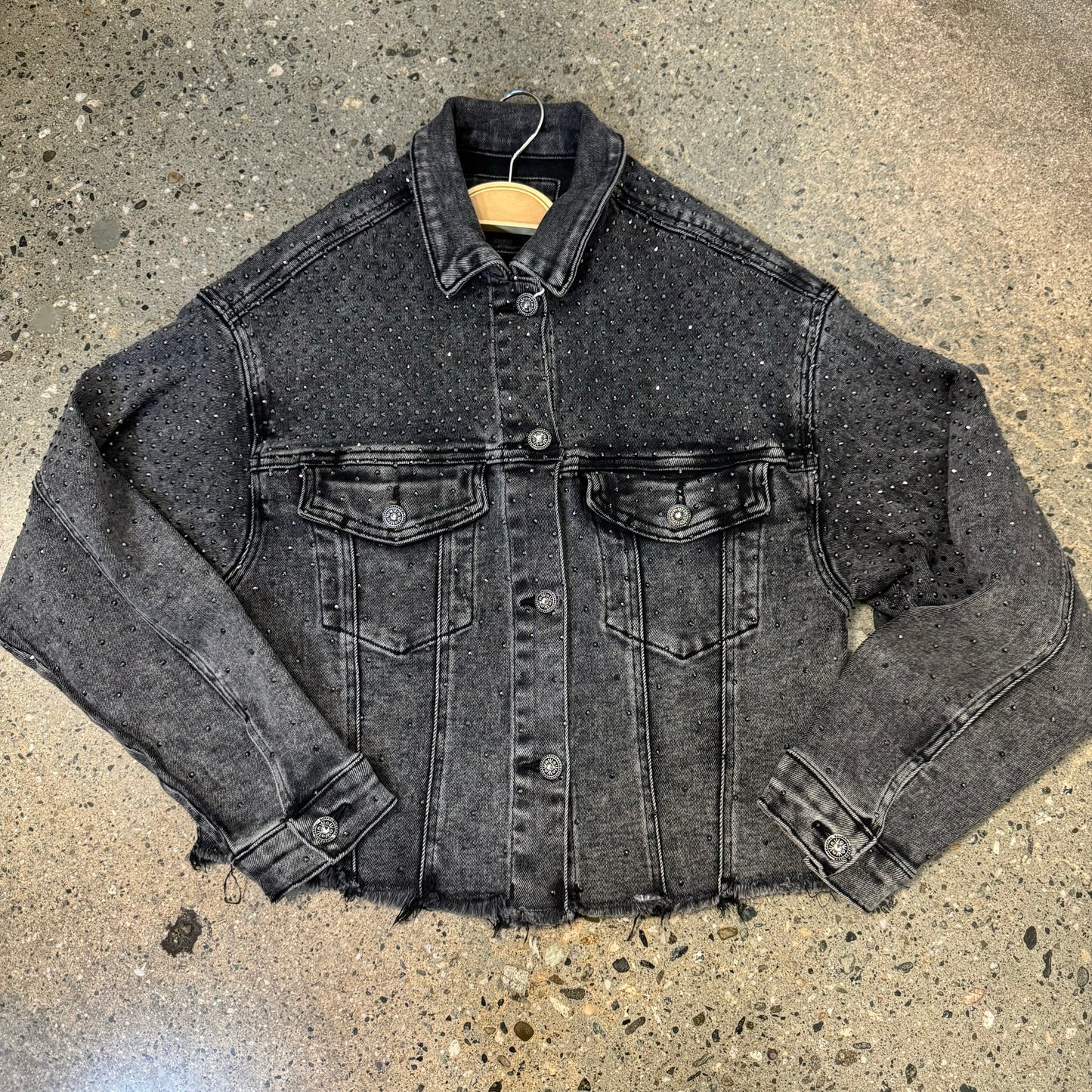 Rhinestone Denim Jacket -Black Wash