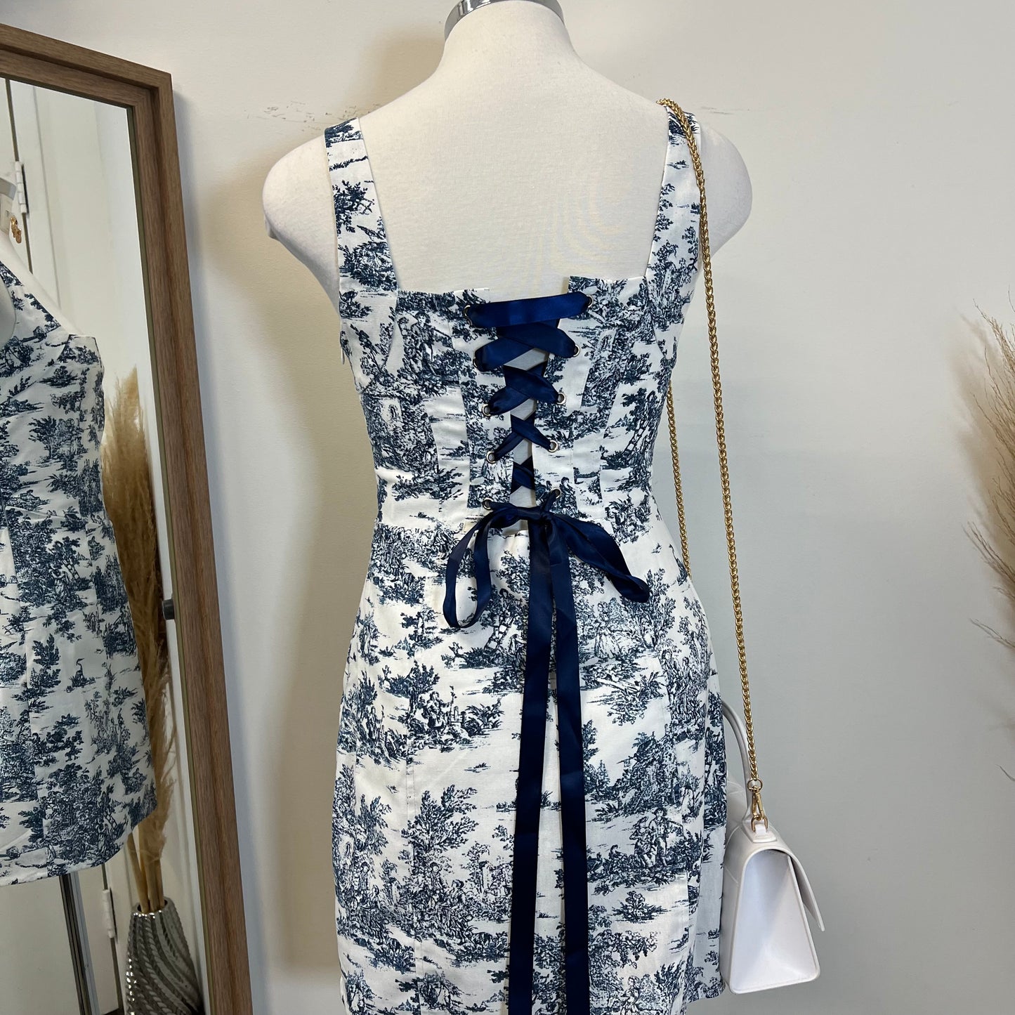 Hayden Corset Dress-Blue/White