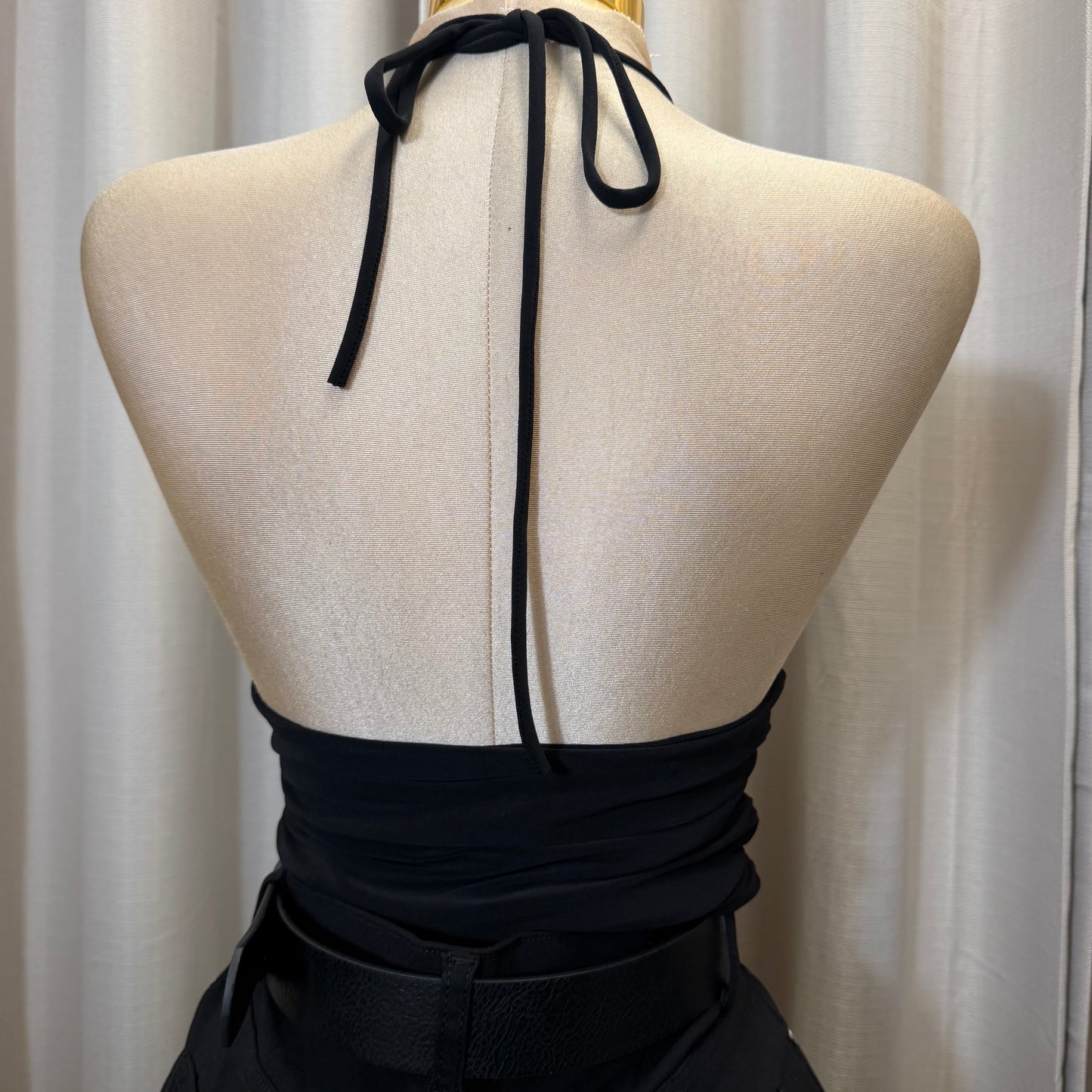 Halter open back Ruched Top-Black