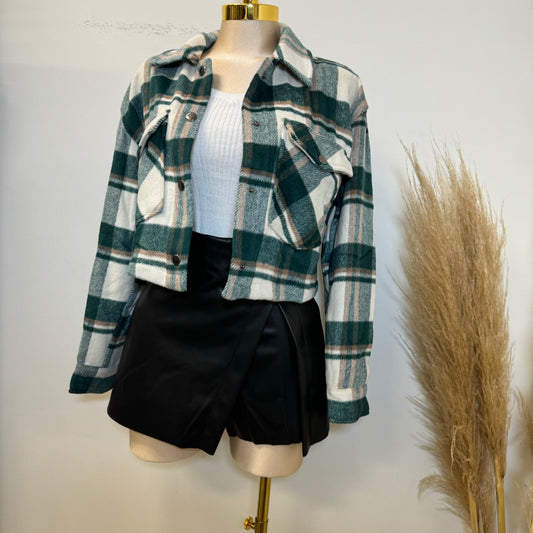 Aisha Crop Plaid Jacket-Hunter Green