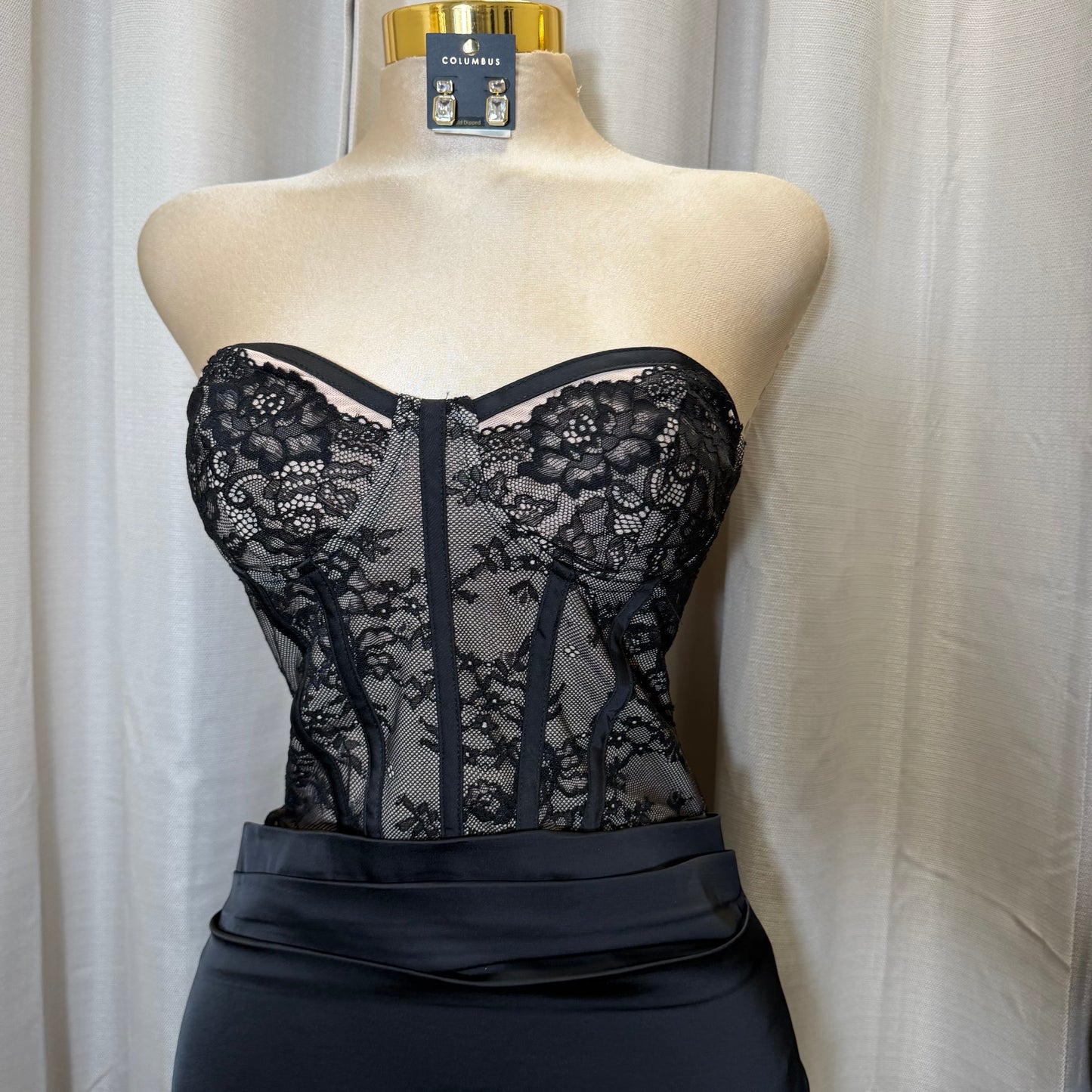 STRAPLESS CORSET A-LINE MINI DRESS-Black