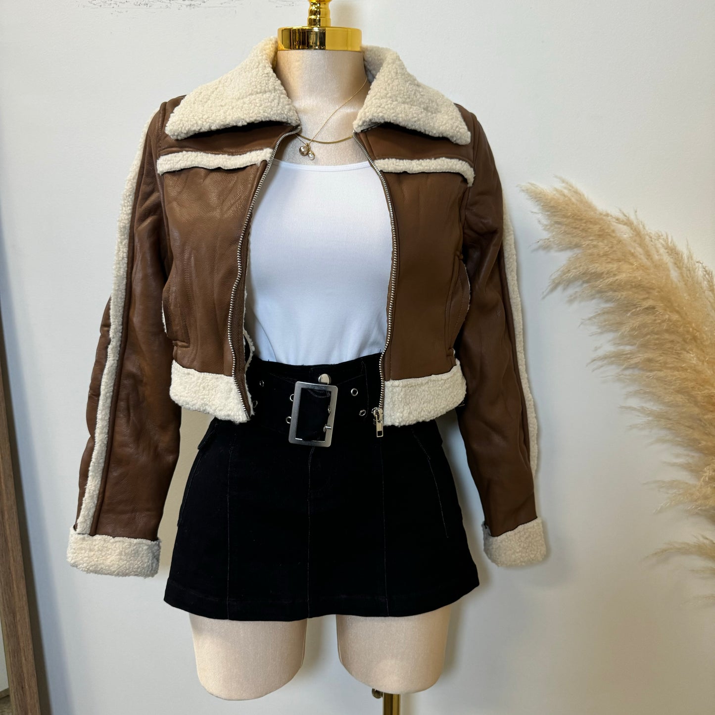 Borrego Cropped Jacket-Brown