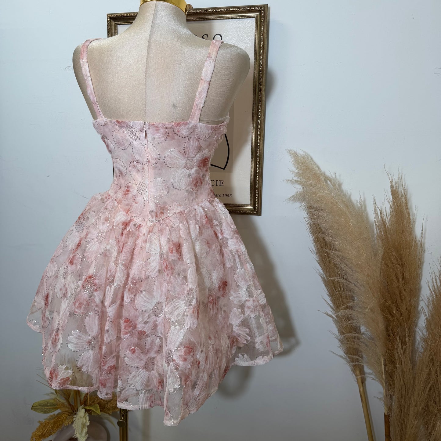 Flower Textured A line Mini Dress-Pink