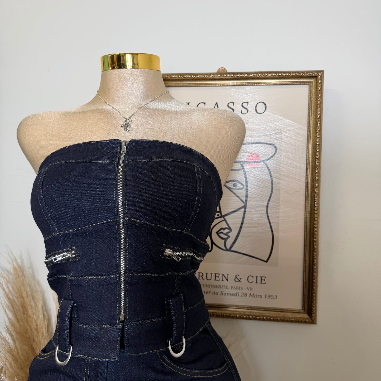 Tube Strapless Denim Crop Top-Dark Denim