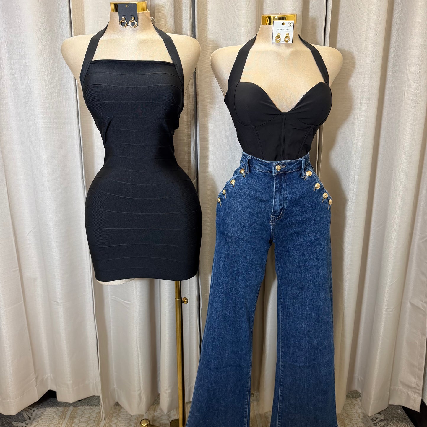 High Waisted Jeans Button On the Side -Denim Blue