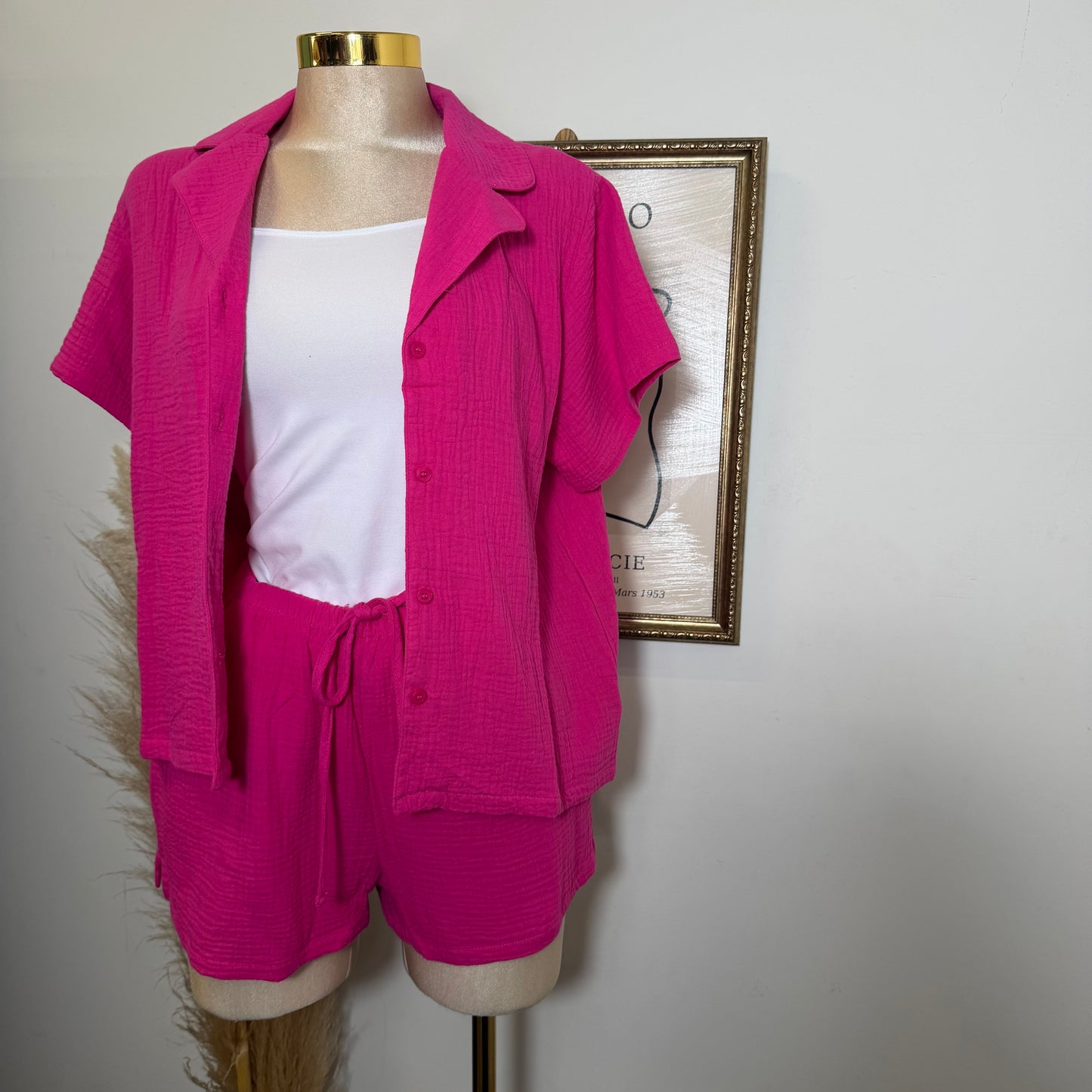 Short sleeve shirt & Short set-Fuchsia
