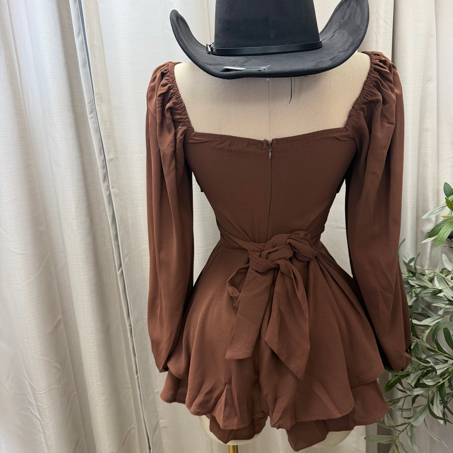 Long sleeve Romper-Brown