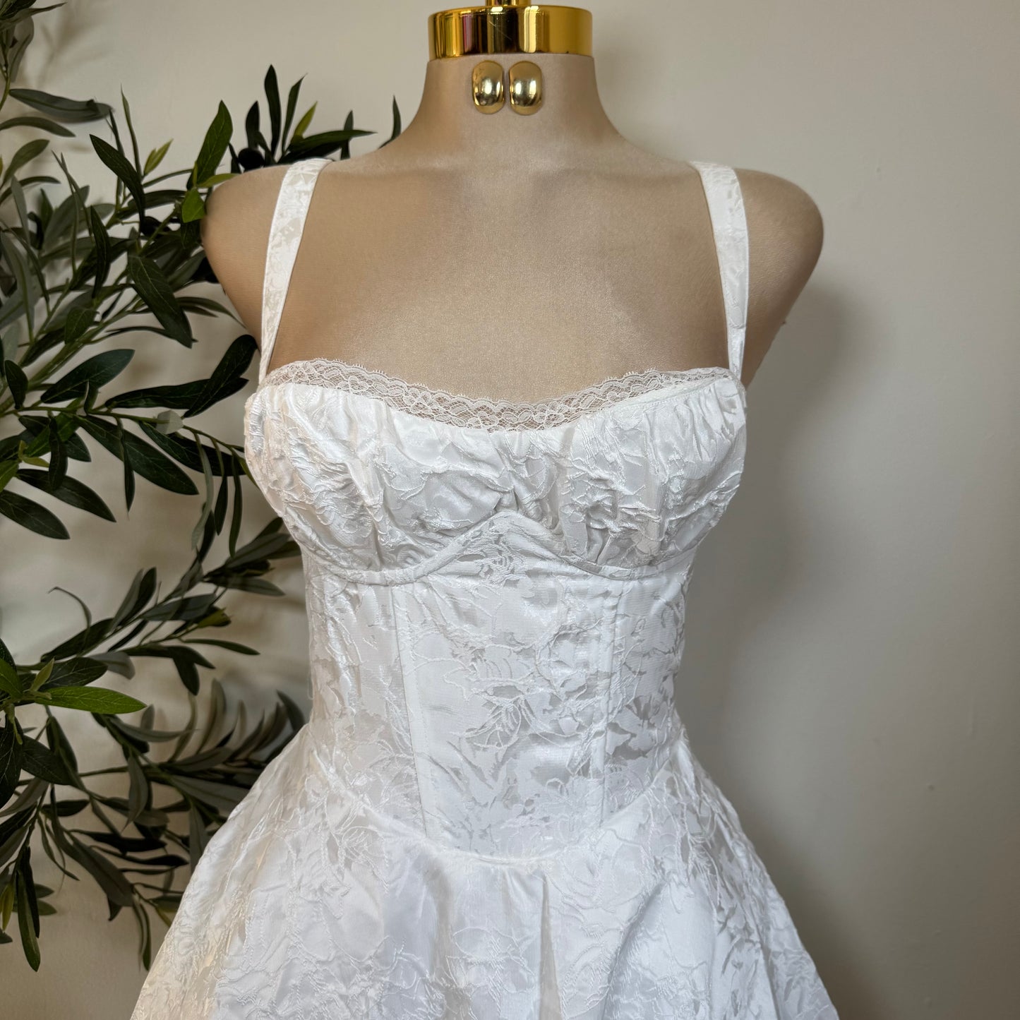 Fleur Corset Midi Dress-White