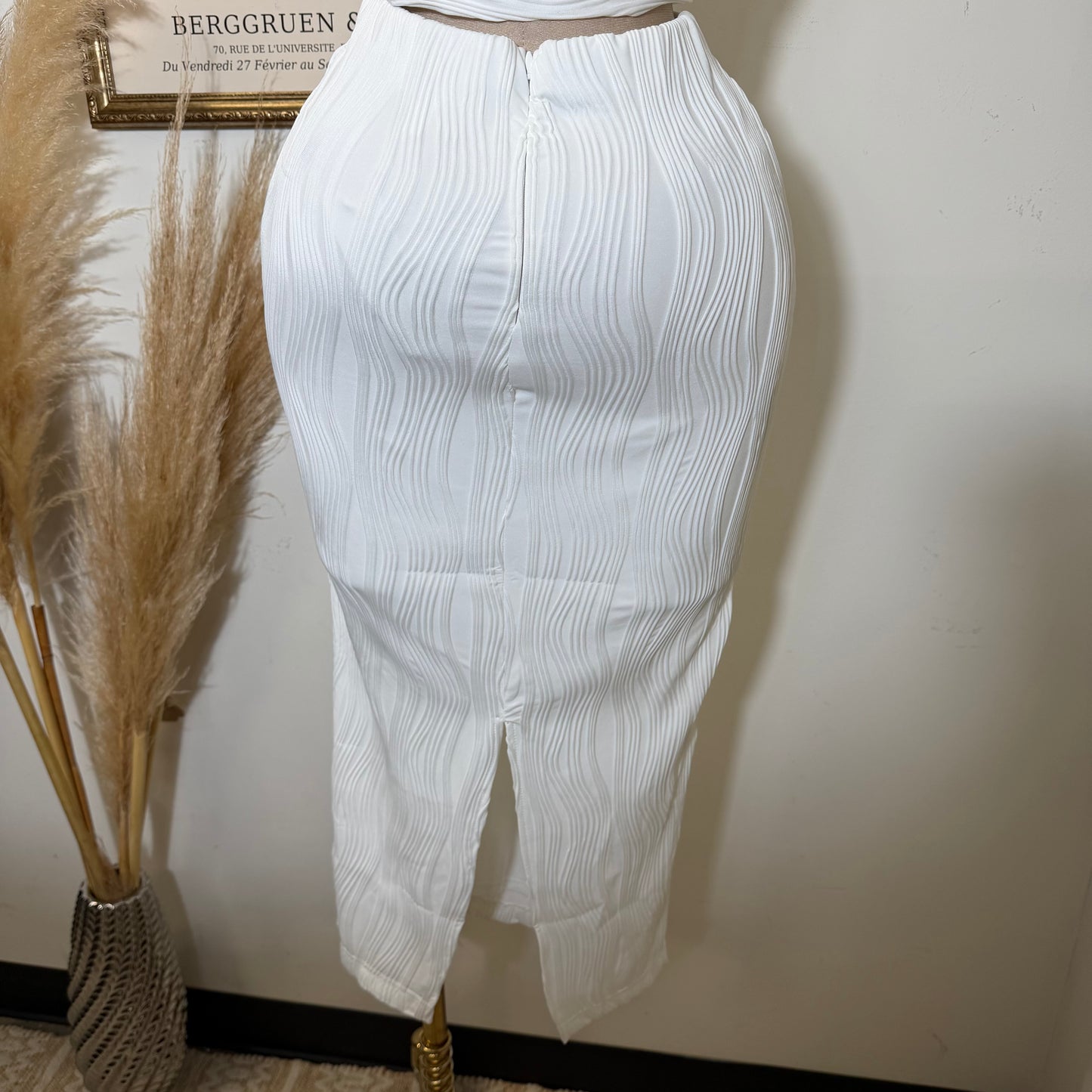 Halter Neck and Midi Skirt Set-White