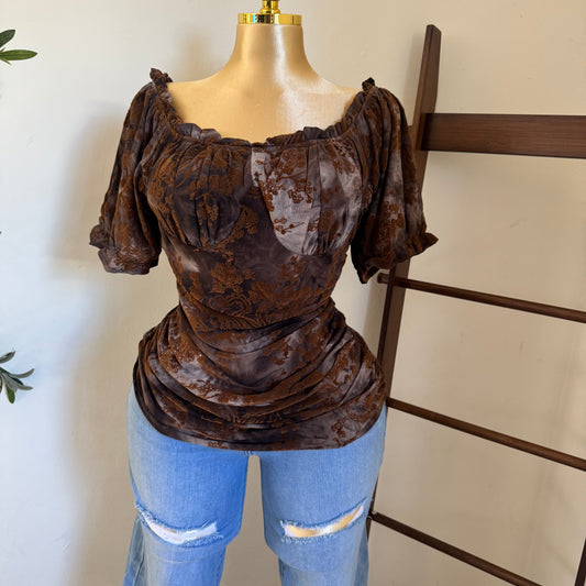 Off Shoulder Plus size Top-Brown
