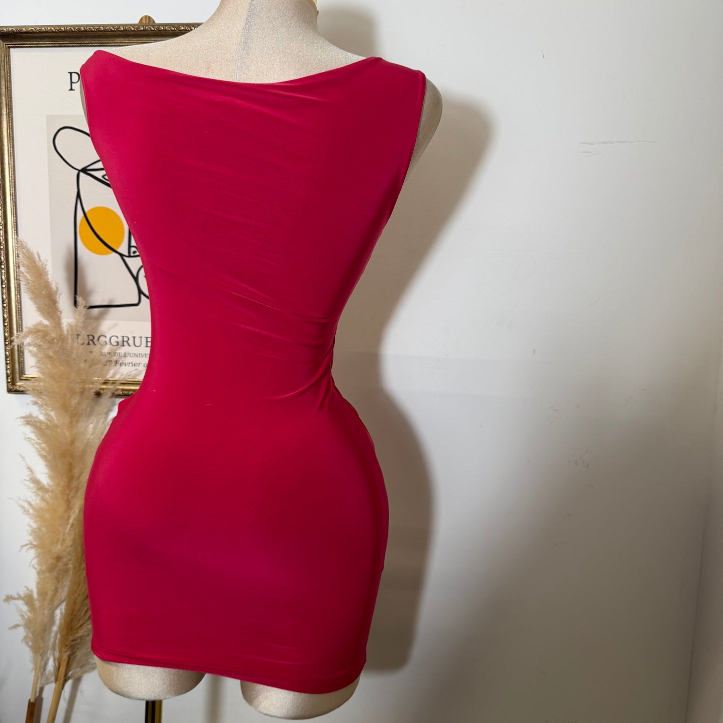 Halter Drape Trim Detail Mini Dress-Red