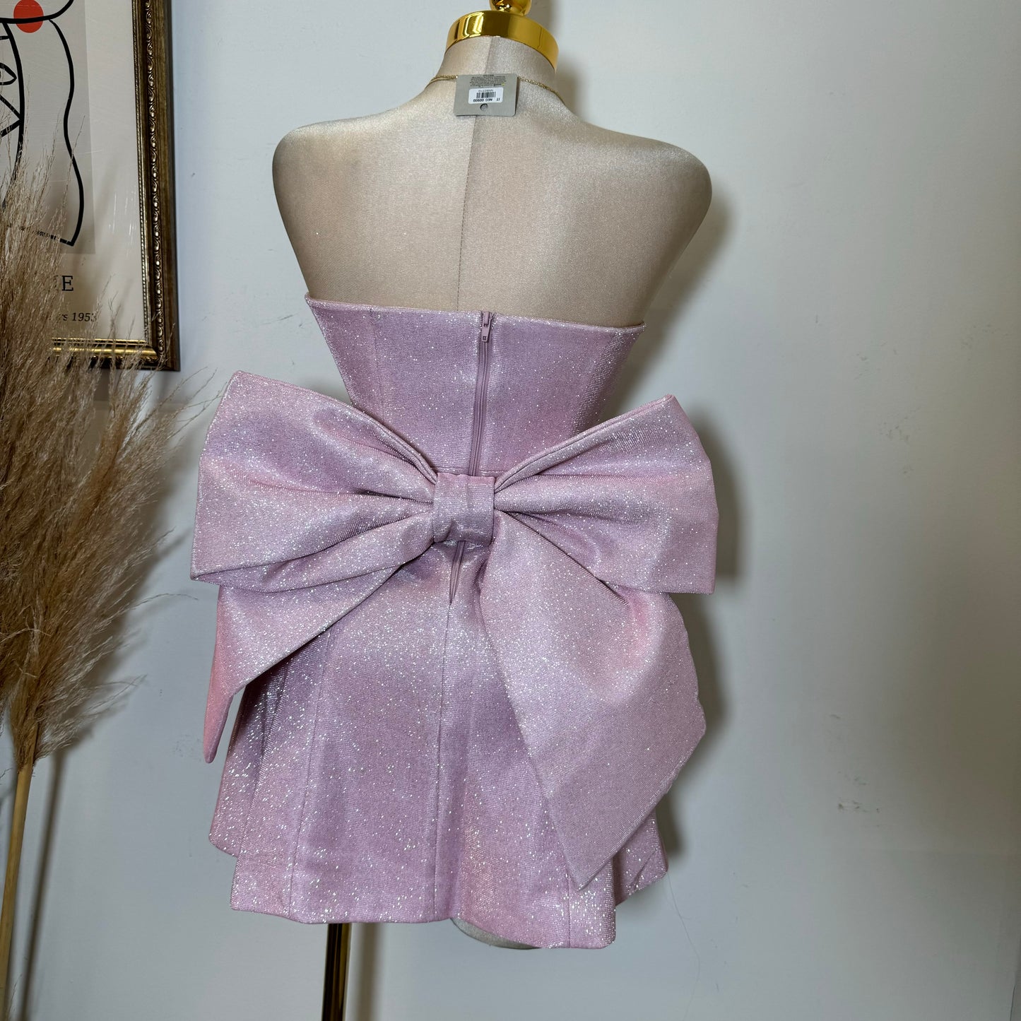 Coqueta Glitter Bow Mini Dress-Pink