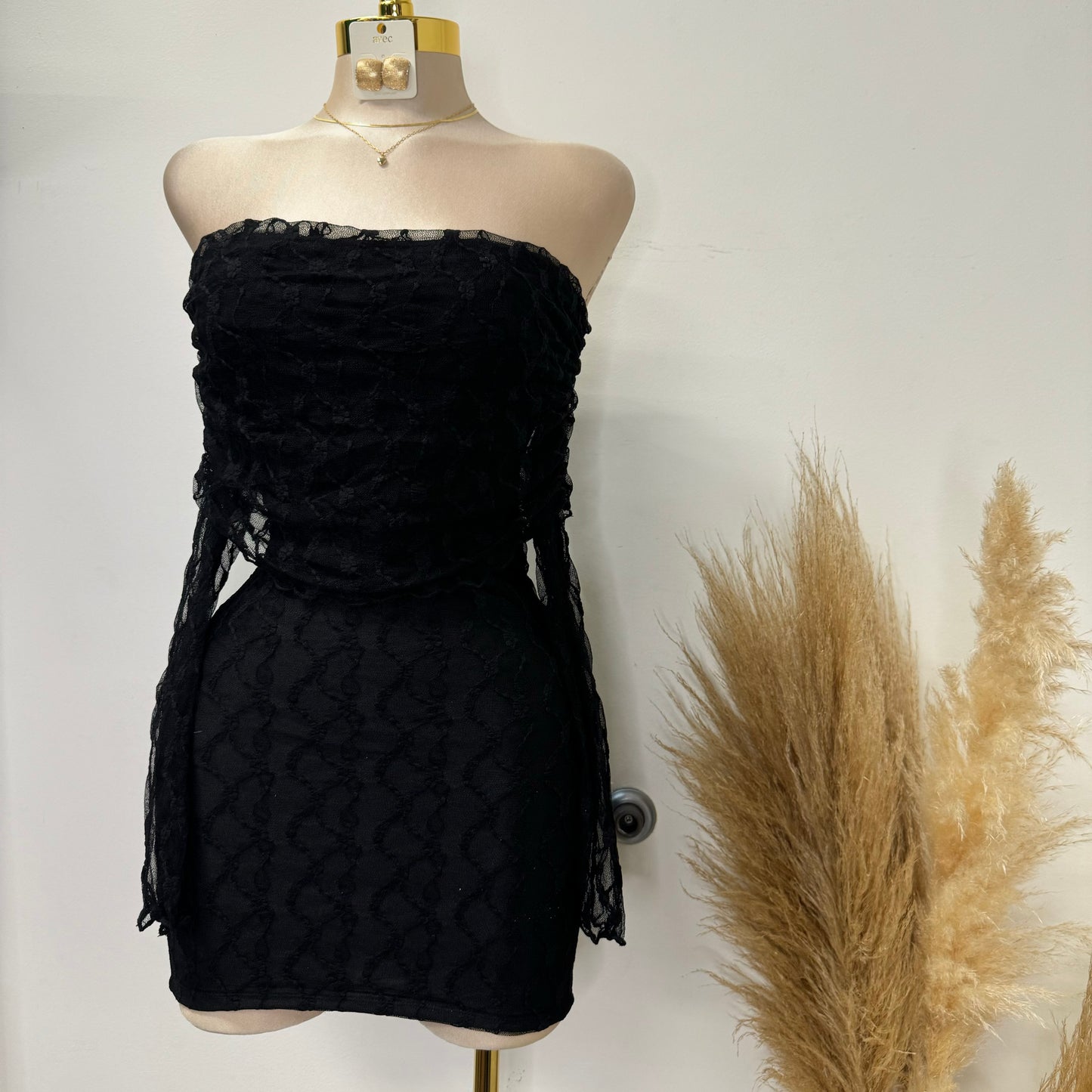 Lace Off shoulder Dress-Black