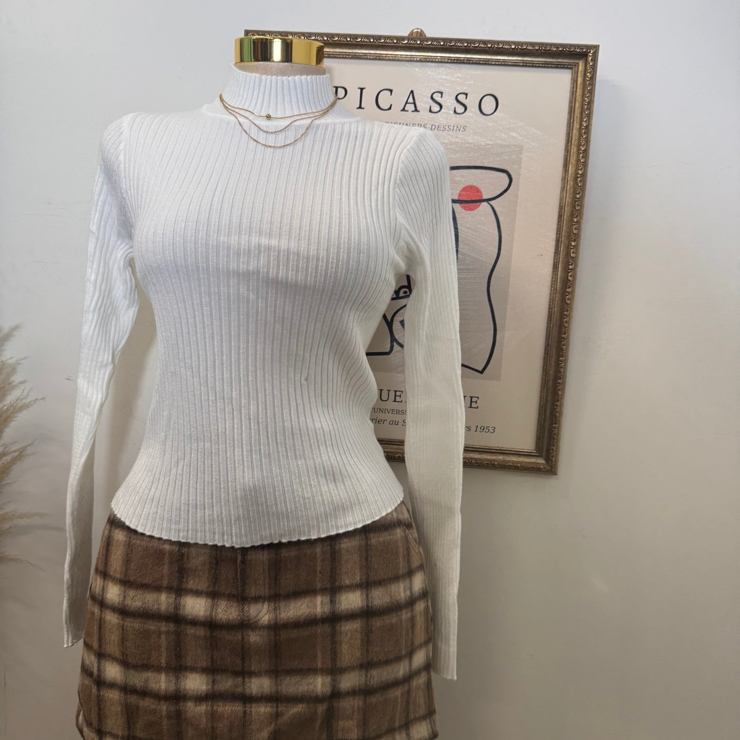 Ribbed Mock Neck Long sleeve-White