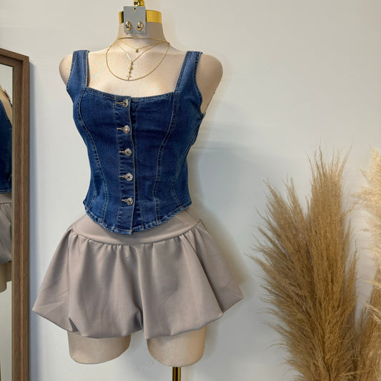 Bubble Mini Skirt -Taupe