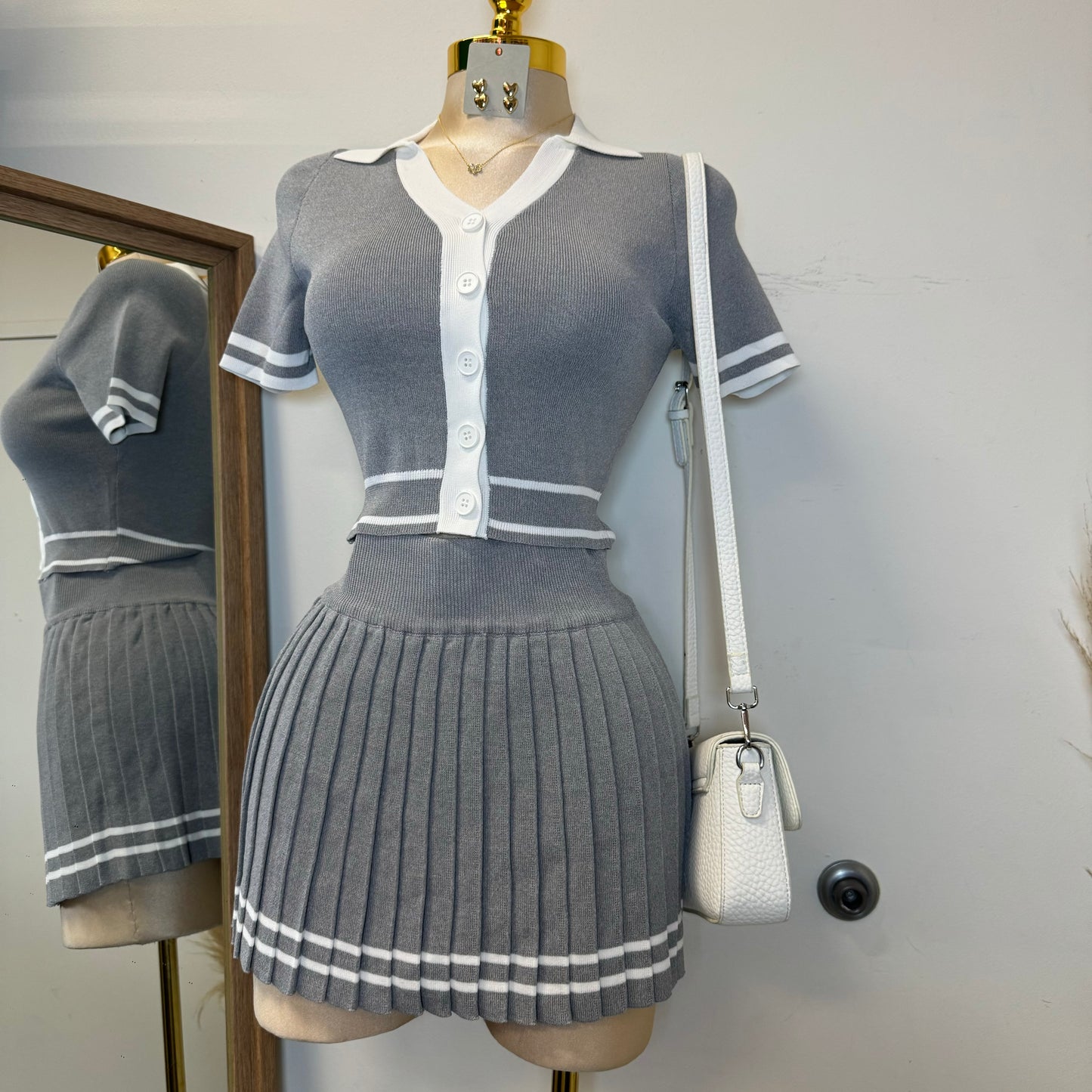 Tennis Skirt Set-Heather Grey