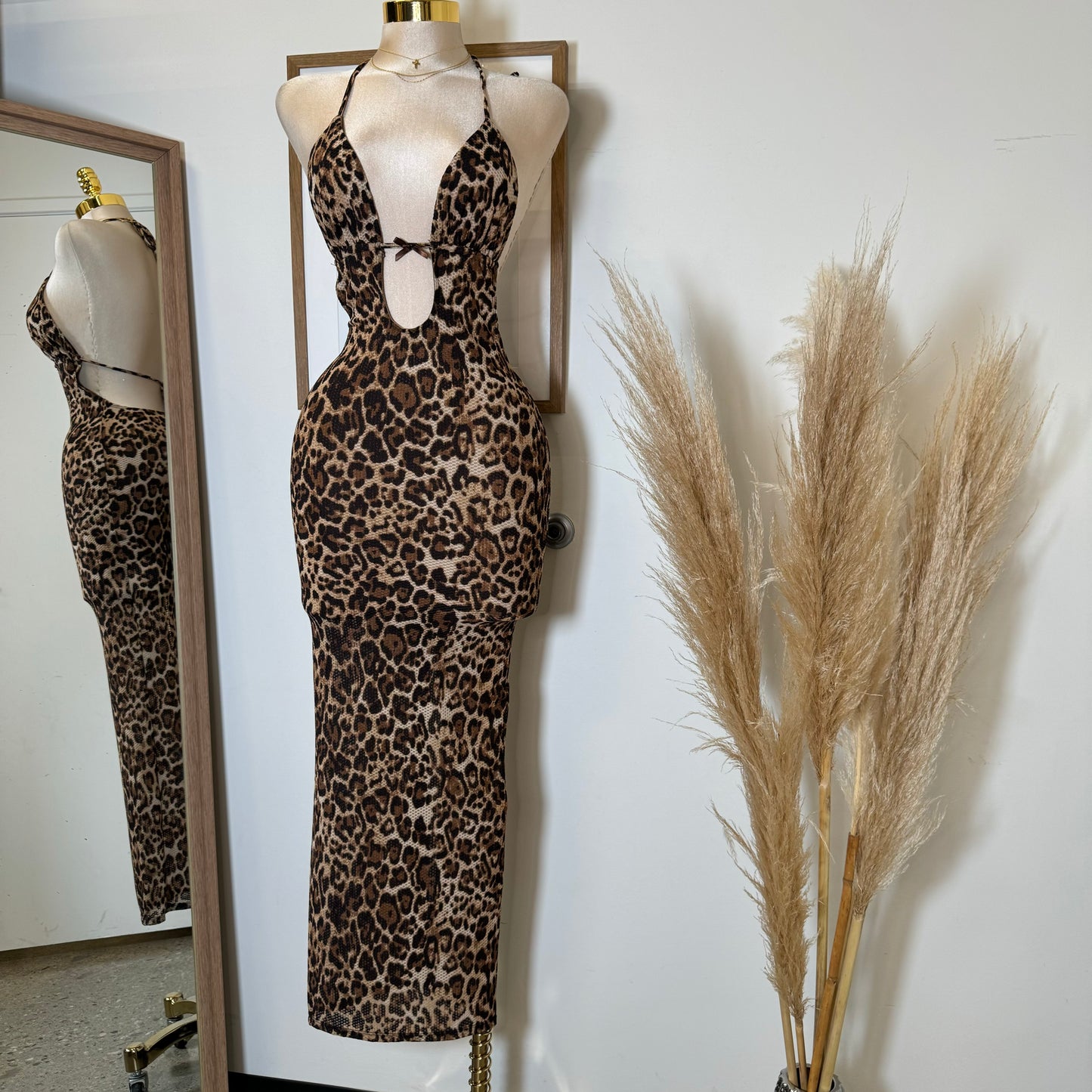 Cheetah Open back Maxi Dress-cheetah