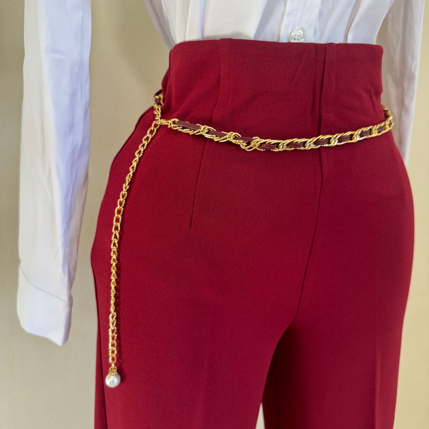 Dressy Pant with Chain- Burgundy