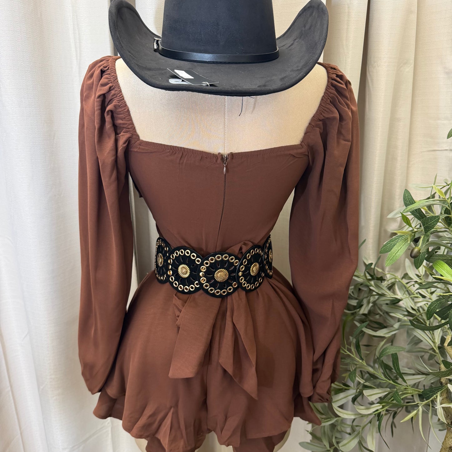 Long sleeve Romper-Brown