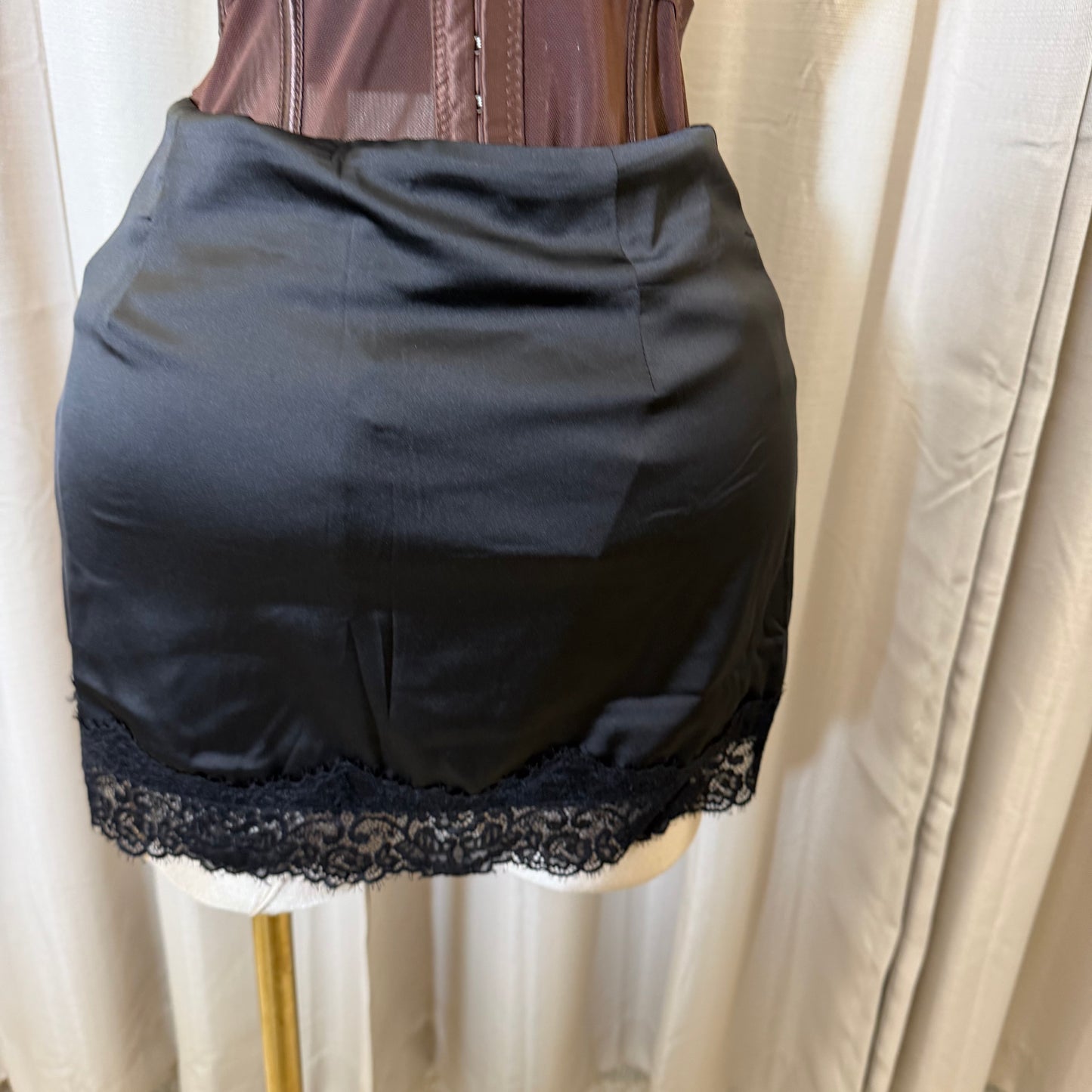 Satin Mini skirt with Lace Detail -black