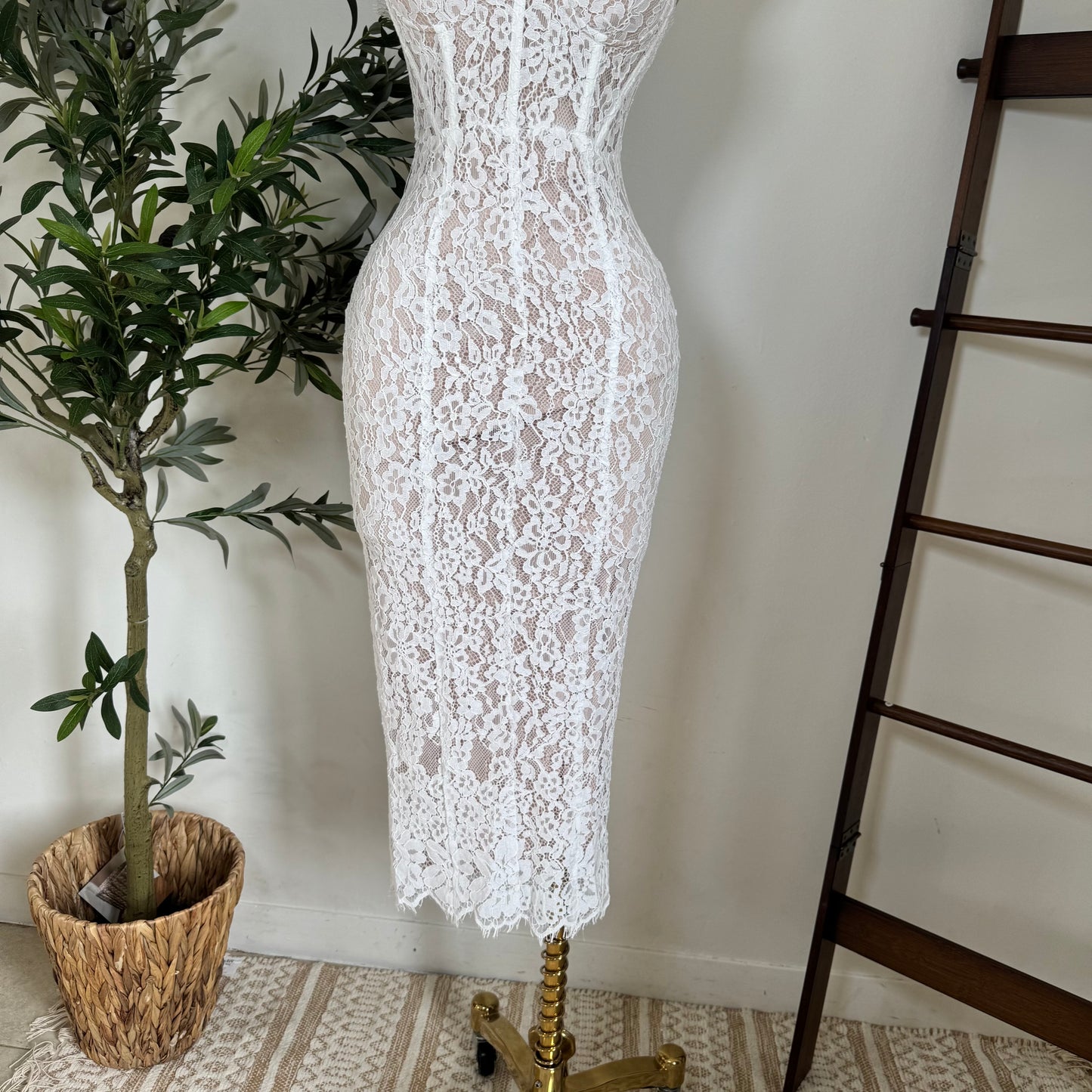 Midnight Lace Corset Dress-White