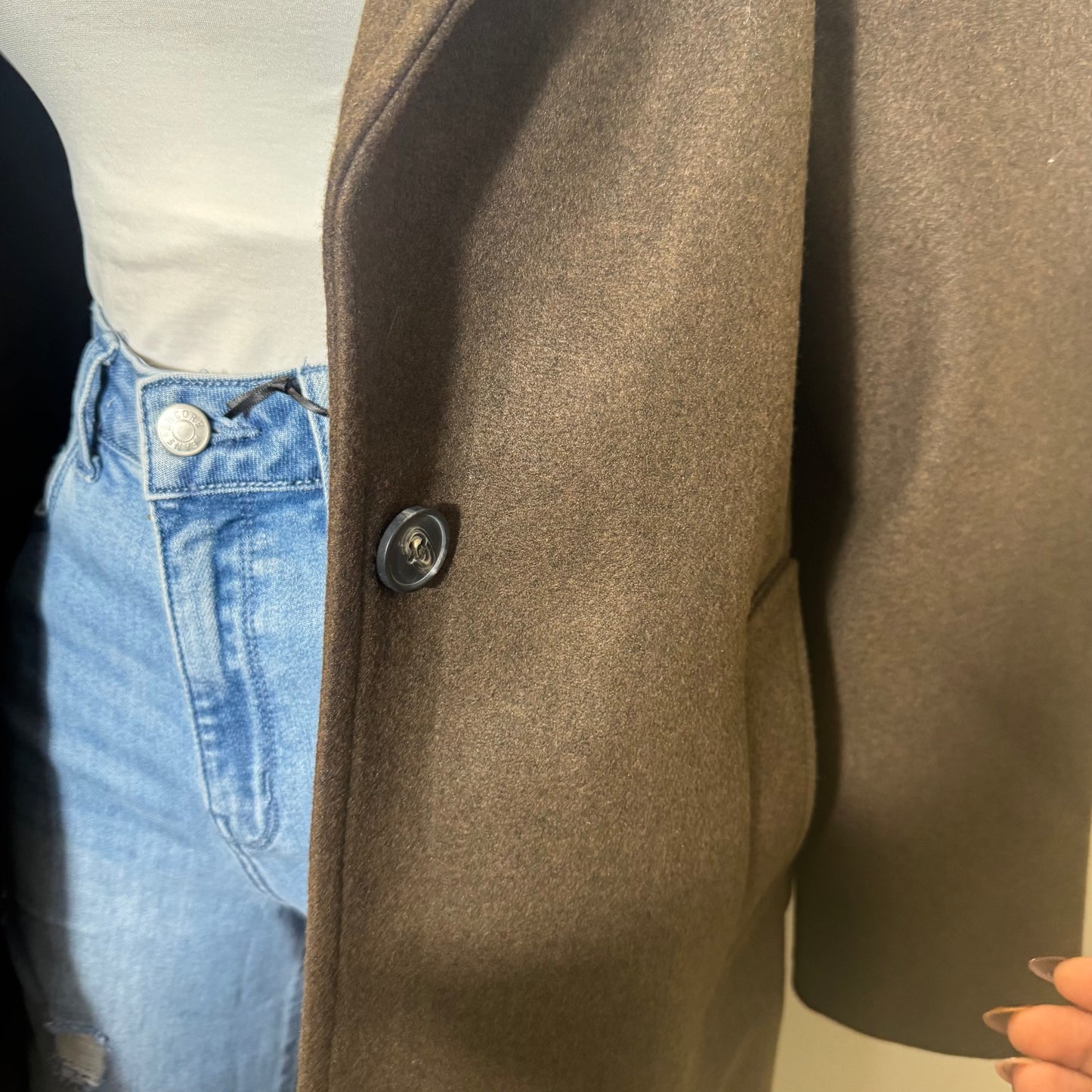 Notched Lapel Long Sleeve Coat-Brown