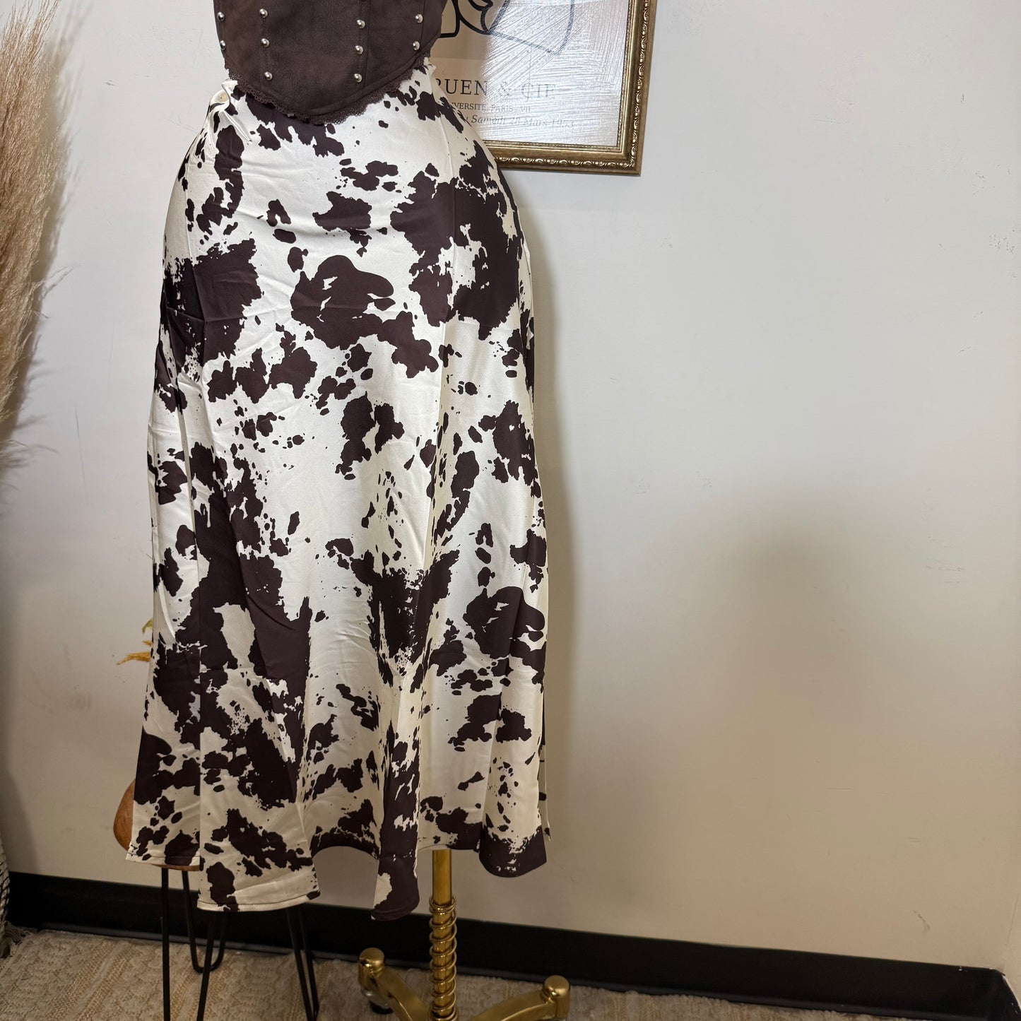 Satin Cow Print Skirt-Cow Print