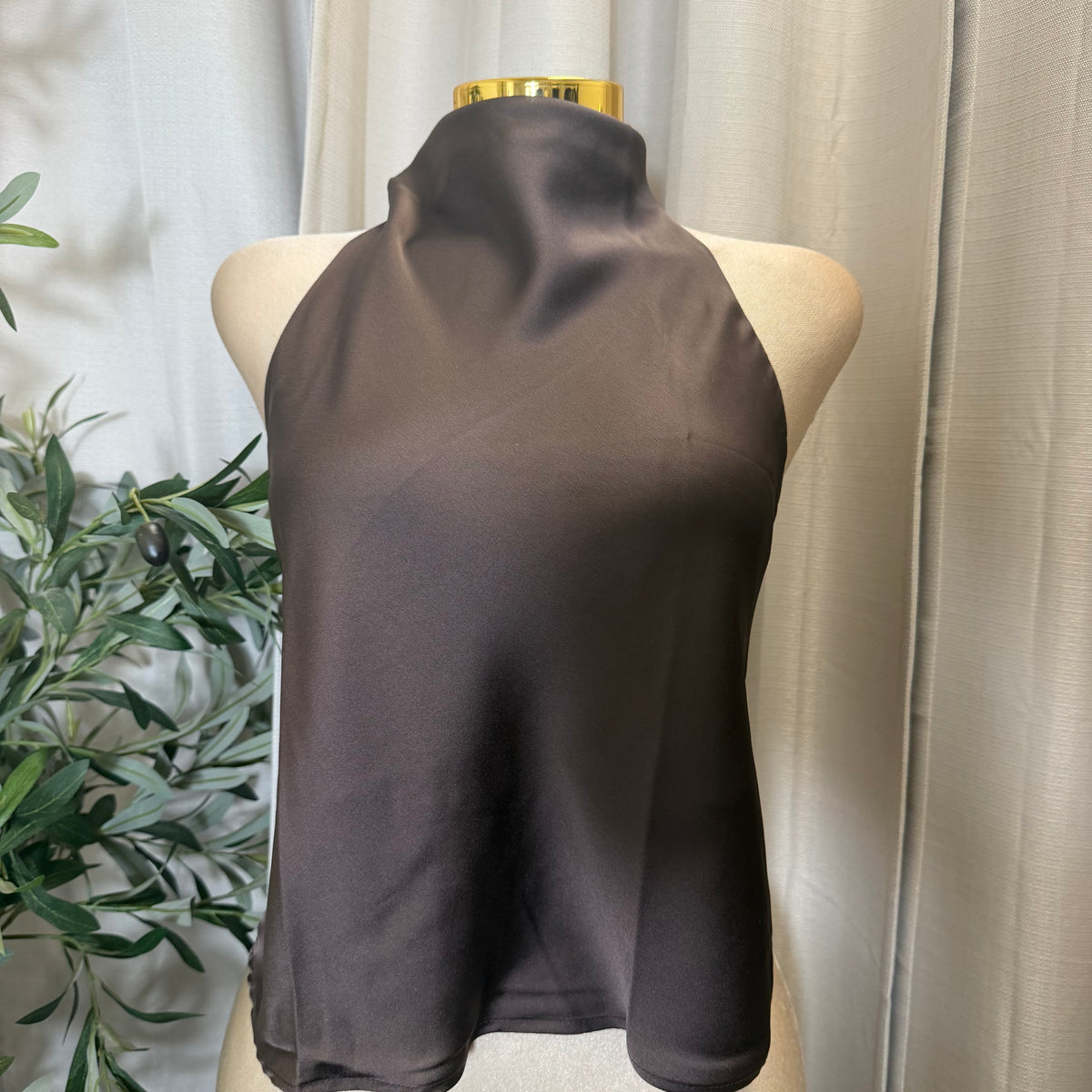 Satin Halter Top-Brown