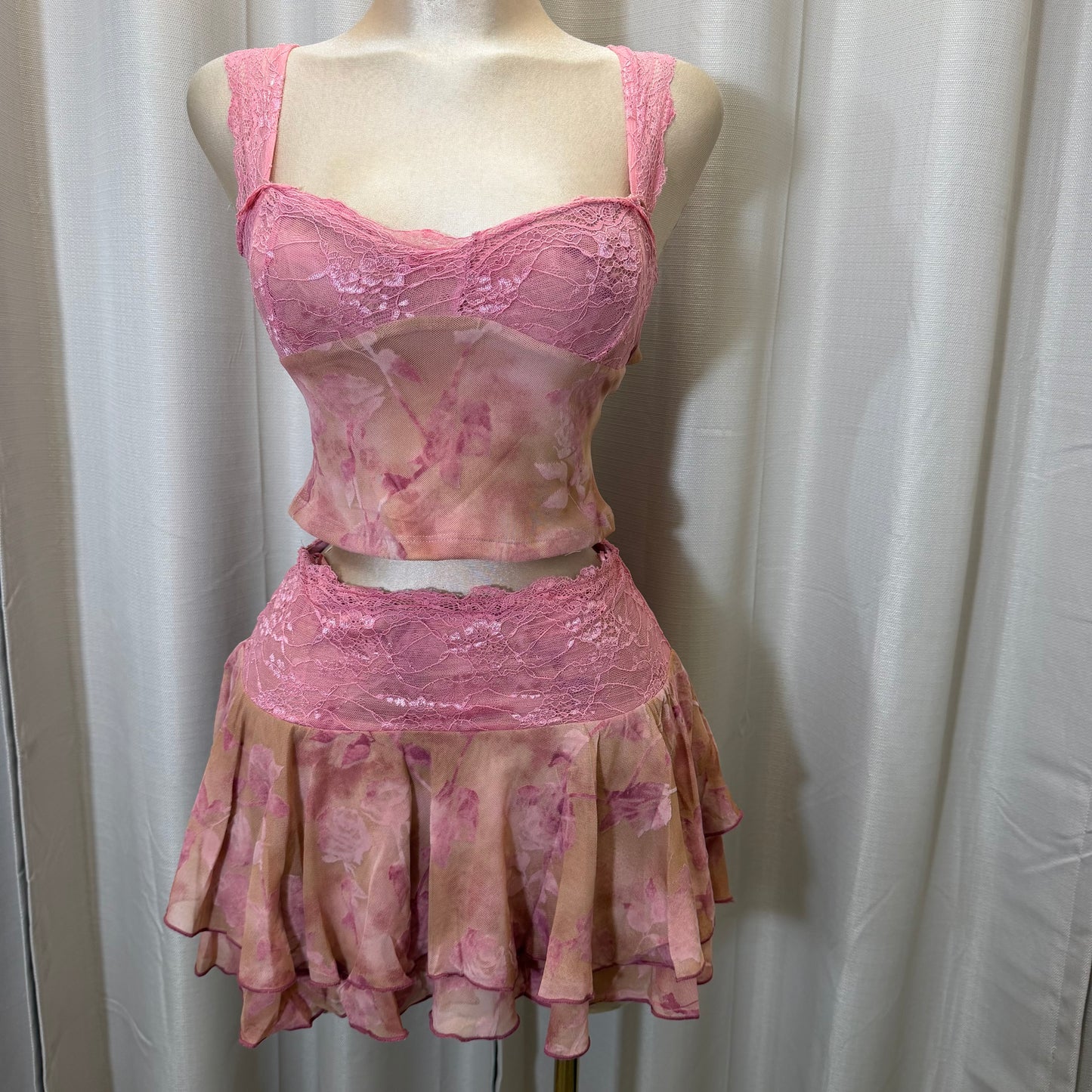 Lace Flower Skirt set-Pink