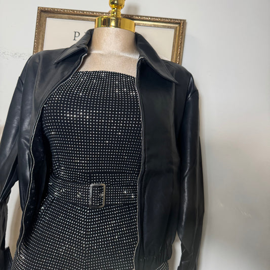 Faux Leather Jacket-Black
