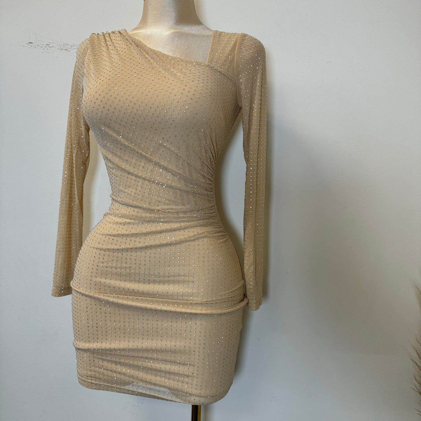 Luxi Rhinestone Dress-Nude