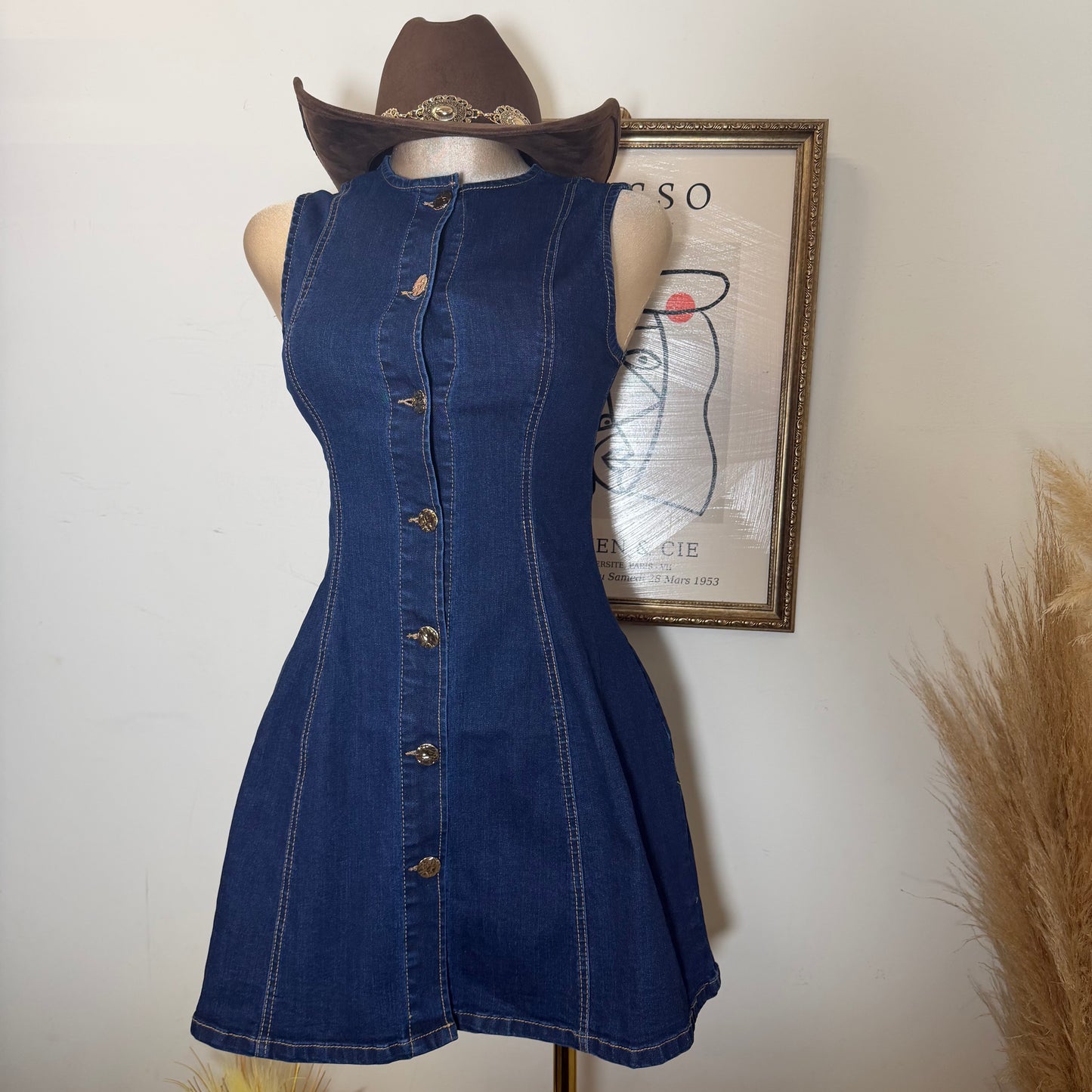 Sleeveless Denim Mini Dress -D Blue
