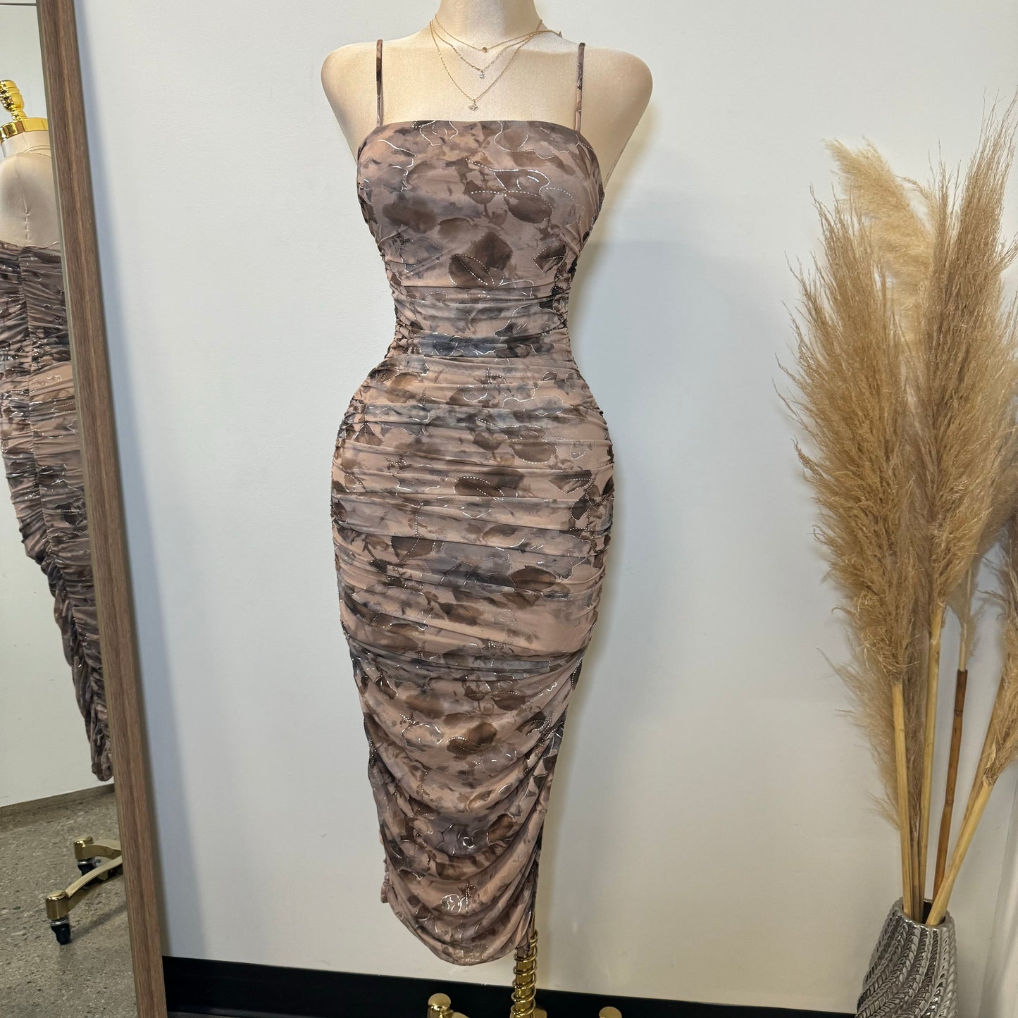 Audrina Midi Dress-Brown