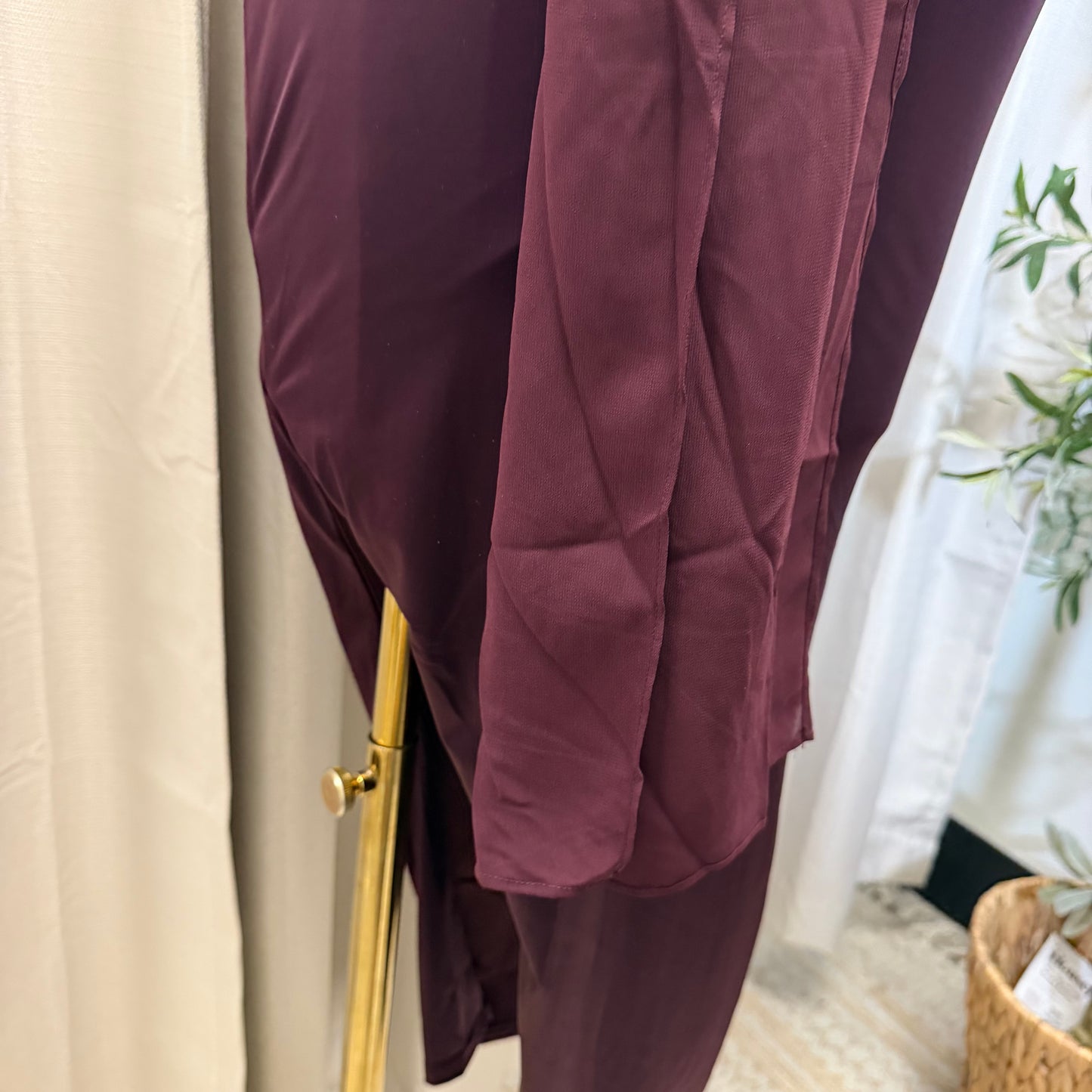Pearl Satin with Chiffon Sash one Shoulder Dress-Plum