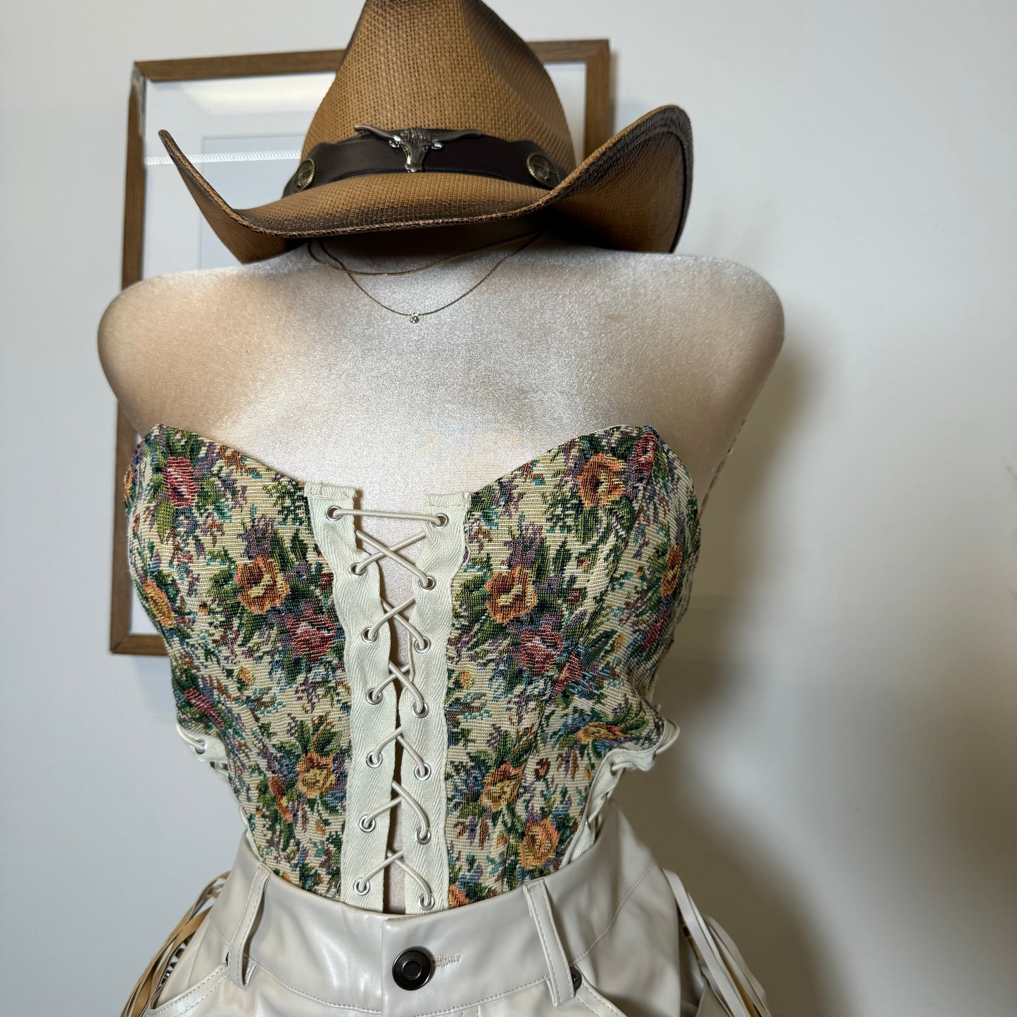 Rose Tie Side Bustier Corset-Floral Print
