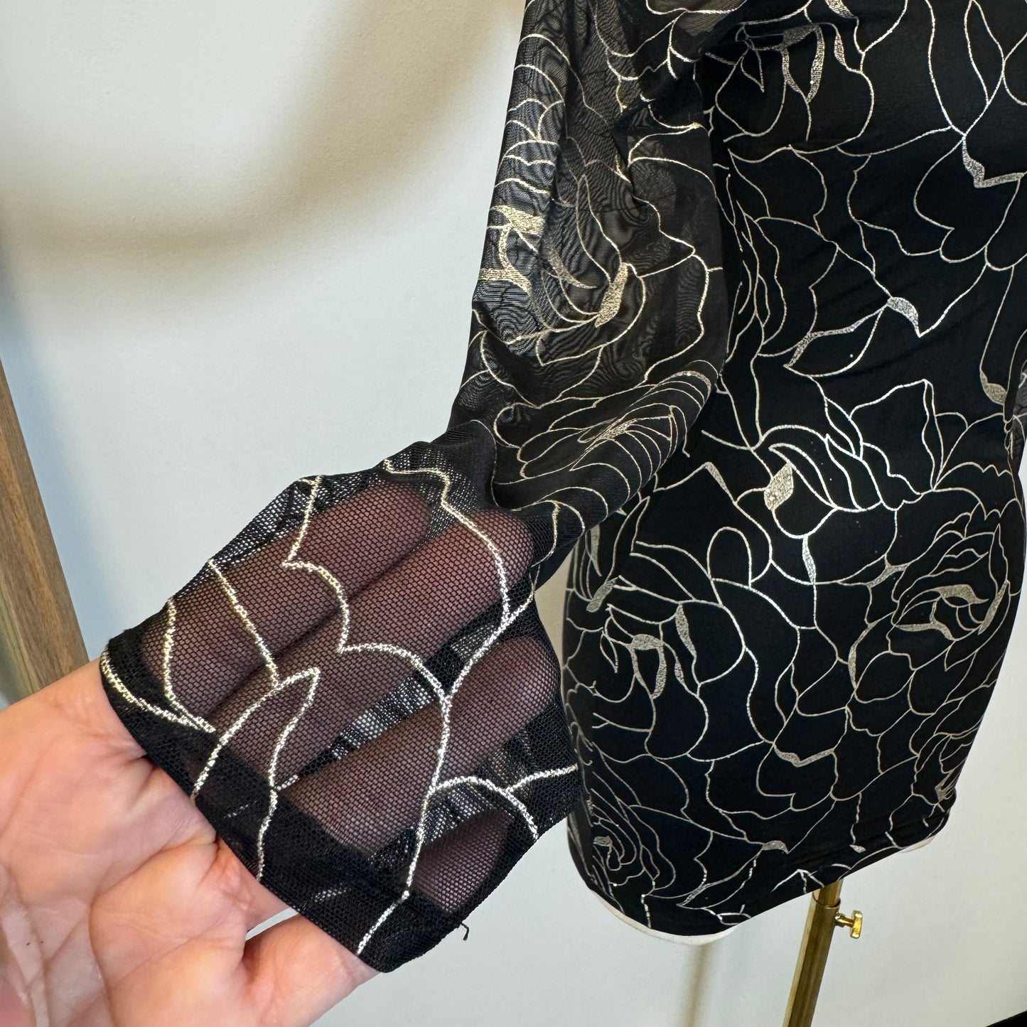 Zuleyna Metallic Foiled Mesh Dress-Black